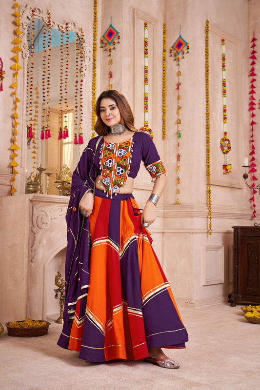 Designer Navratri Lehenga Choli With Handmade Ribbon And Mirror Work Dupatta - ETHNICDEAL