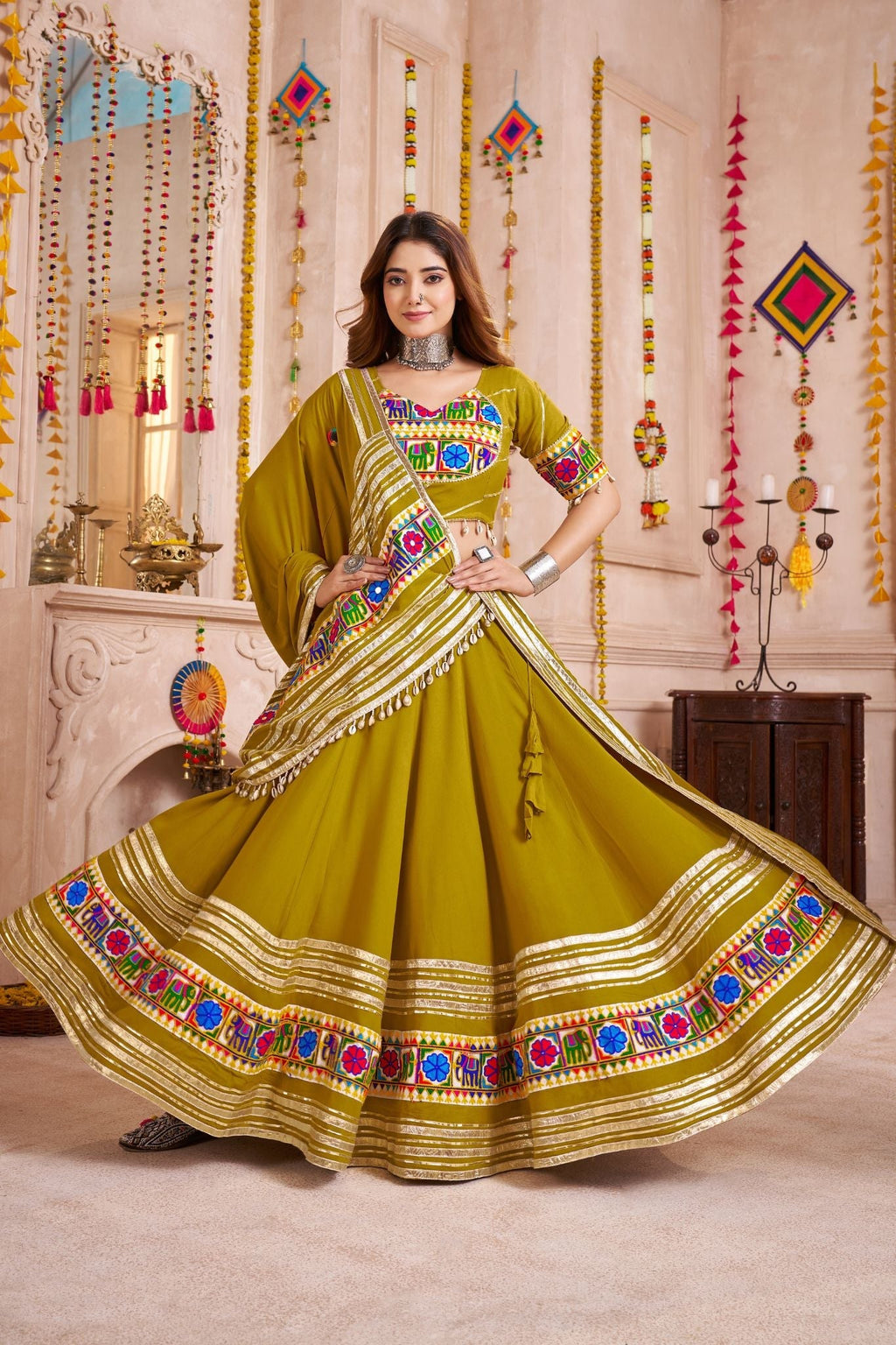 Designer Navratri Lehenga Choli With Mirror And Thread Work Dupatta - ETHNICDEAL