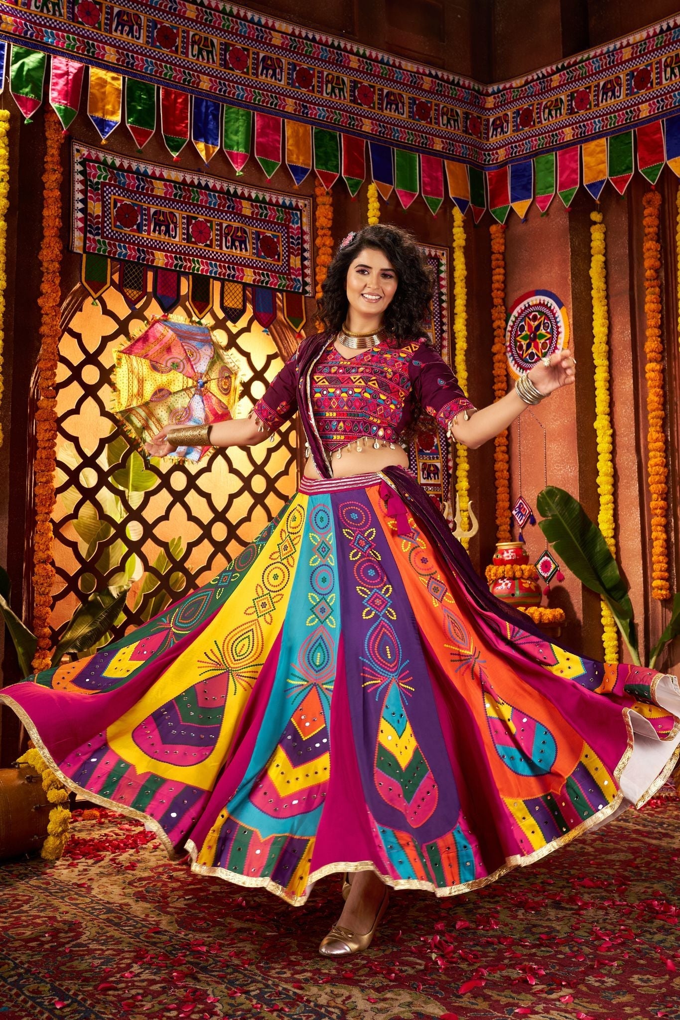 Designer Multi Color Lehenga Choli For Navratri - ETHNICDEAL