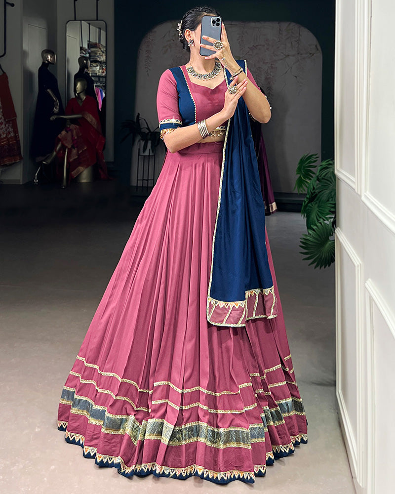Elegant Dusty Pink Color Pure Rayon Navratri Lehenga Choli - ETHNICDEAL