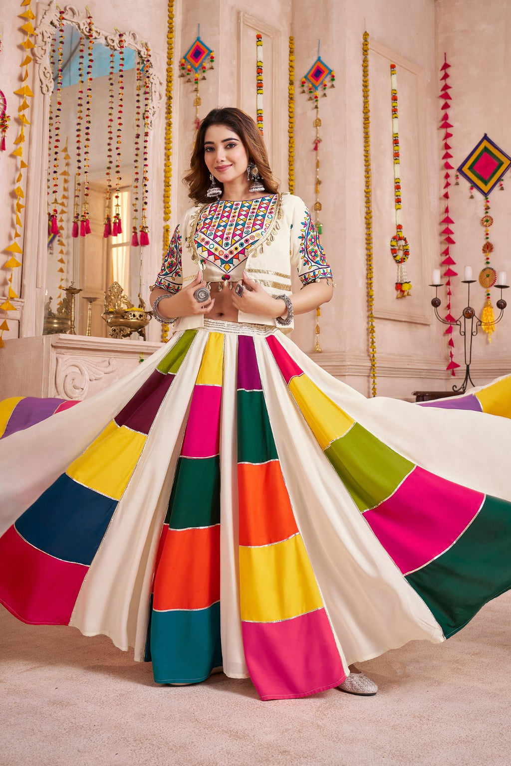White Designer Classic Beautiful Navratri Lehenga Choli - ETHNICDEAL