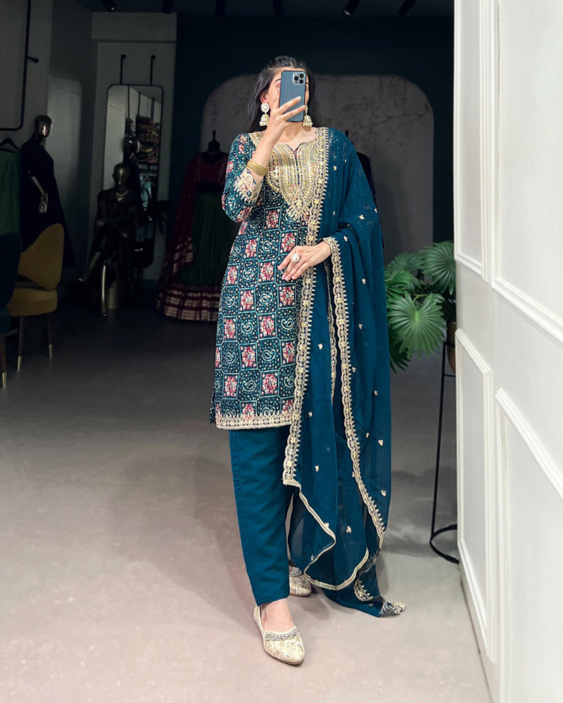 Rama Color Rayon Three Piece Kurti Suit - ETHNICDEAL