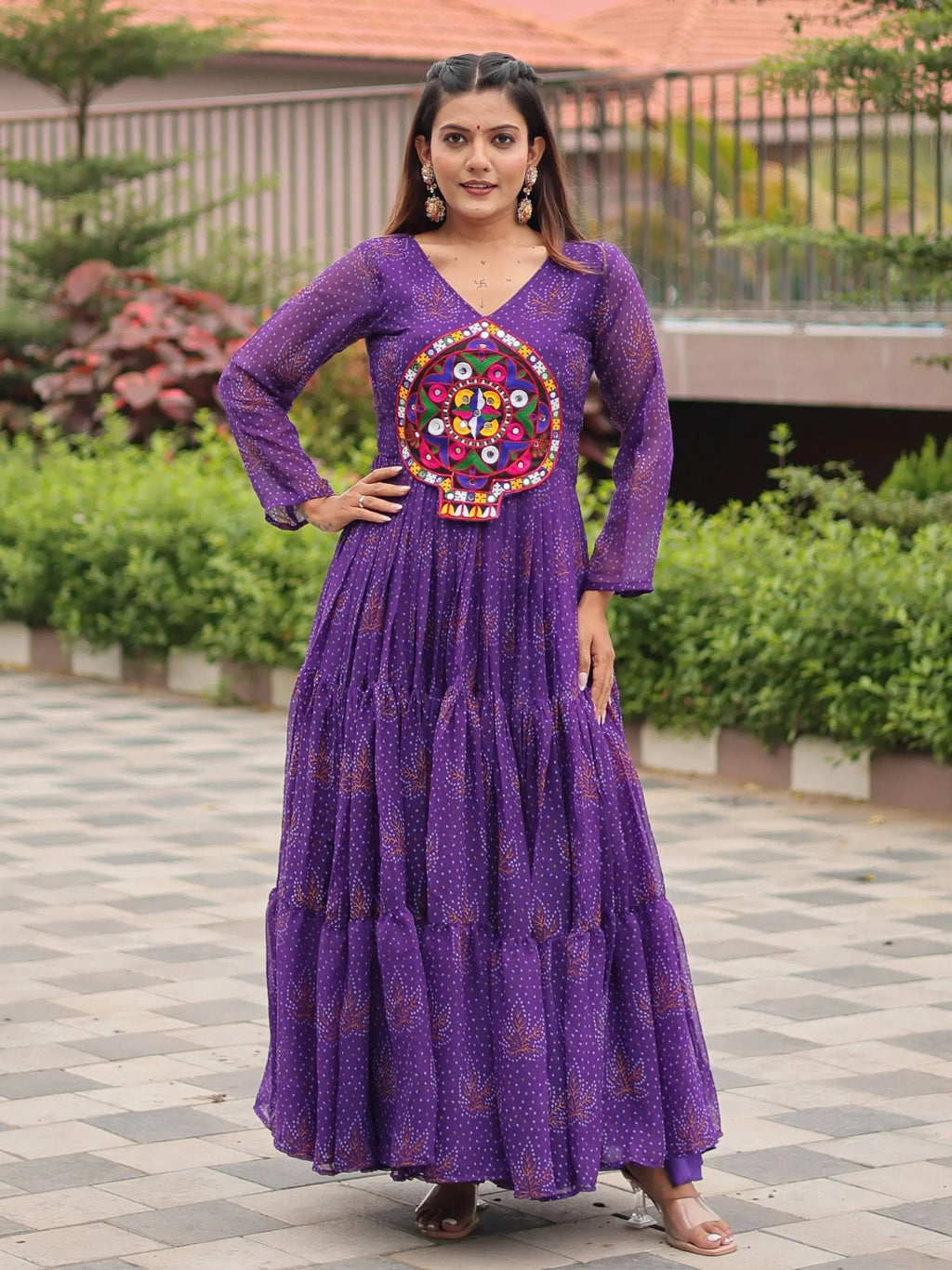 Fabulous Purple Georgette Gamthi Work Festival Wear Gown