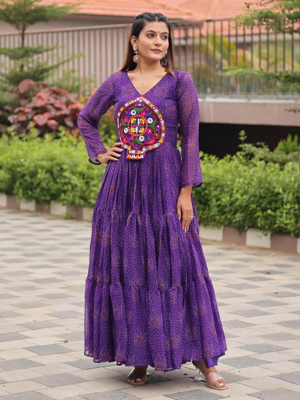 Fabulous Purple Georgette Gamthi Work Festival Wear Gown