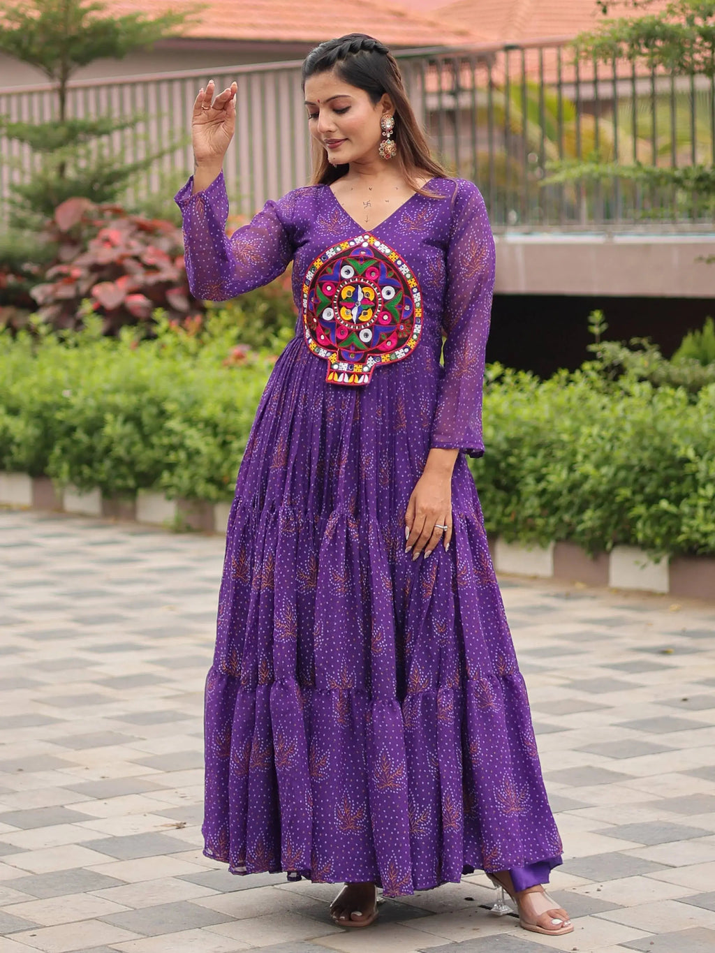 Fabulous Purple Georgette Gamthi Work Festival Wear Gown