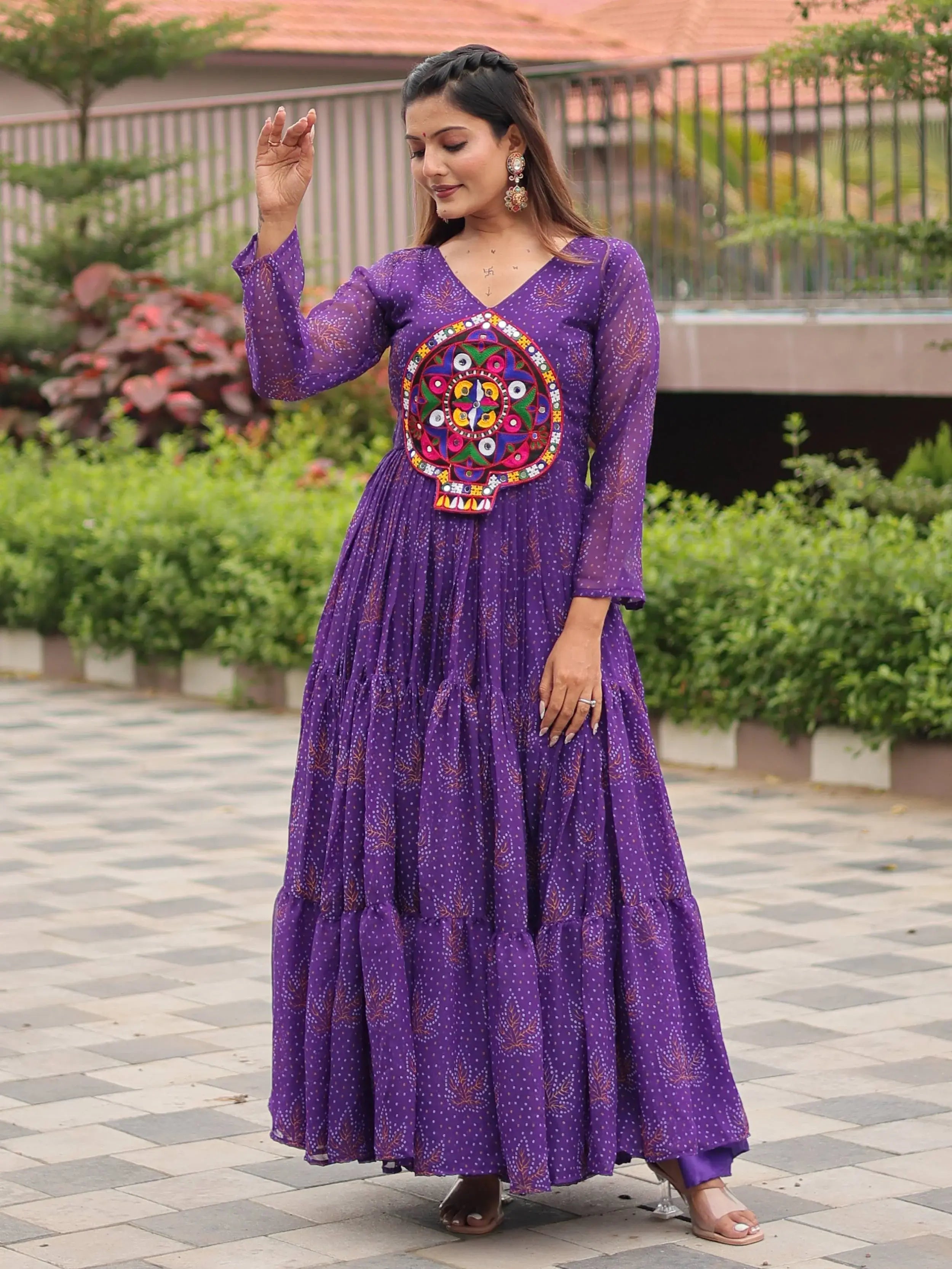 Fabulous Purple Georgette Gamthi Work Festival Wear Gown