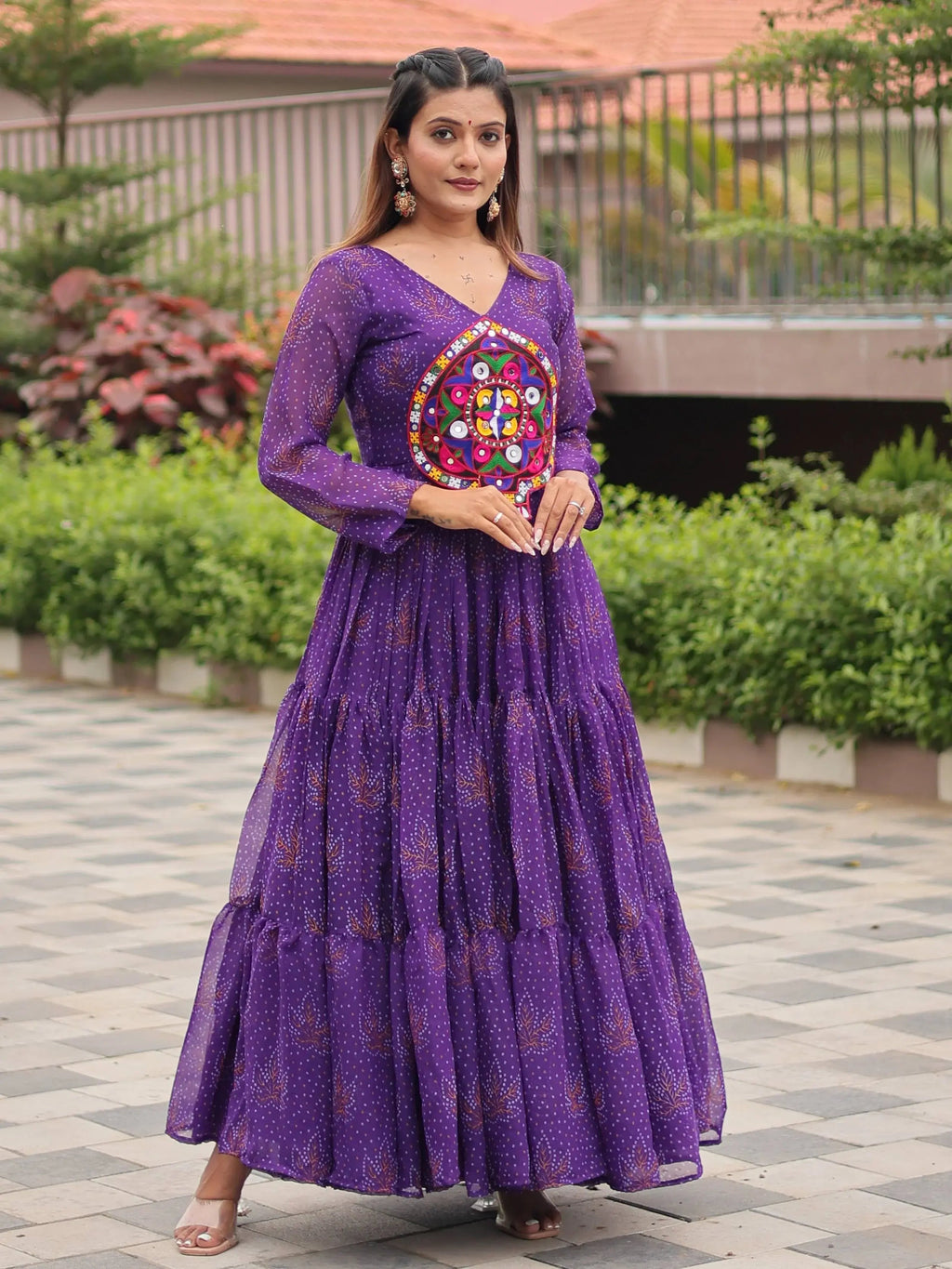 Fabulous Purple Georgette Gamthi Work Festival Wear Gown