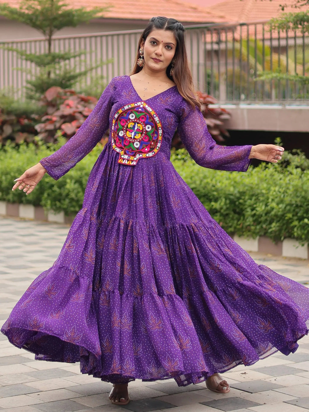 Fabulous Purple Georgette Gamthi Work Festival Wear Gown