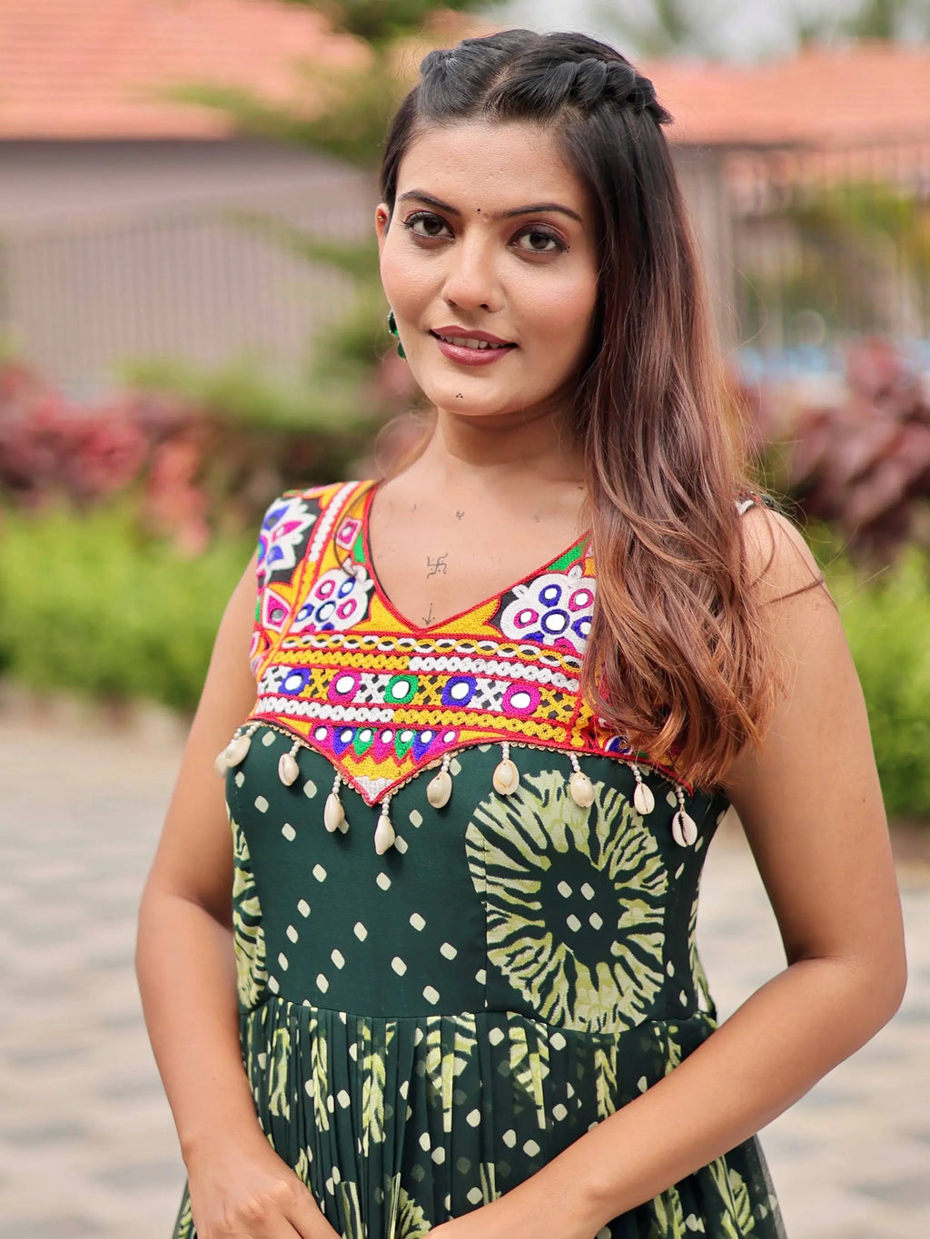 Glamorous Green Georgette Floral Printed Navratri Wear Gown