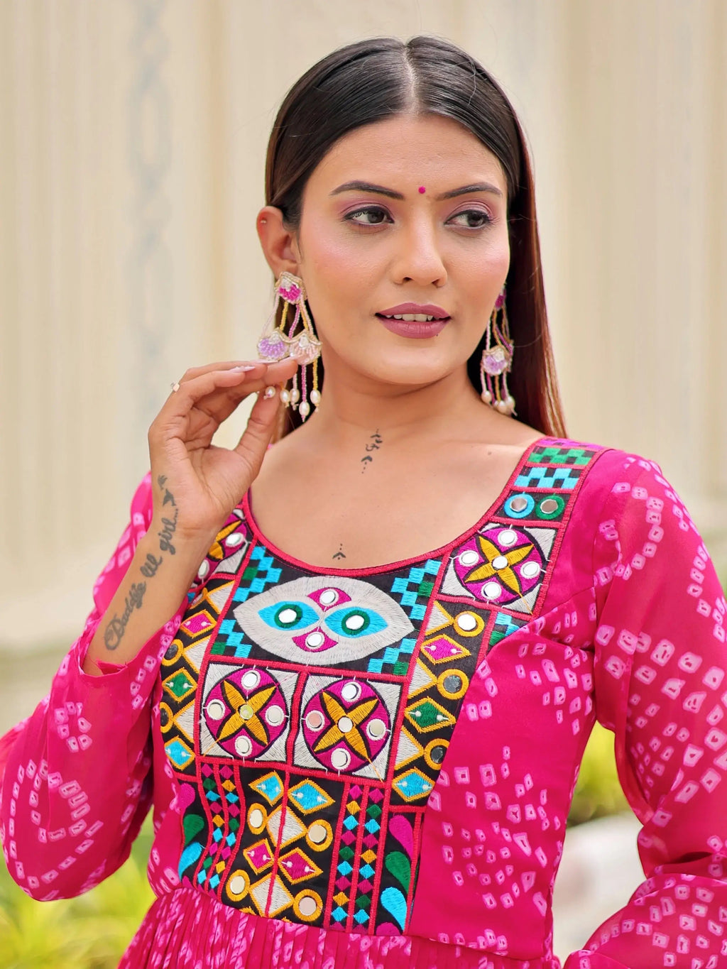 Regal Pink Georgette Bandhani Printed Navratri Wear Gown