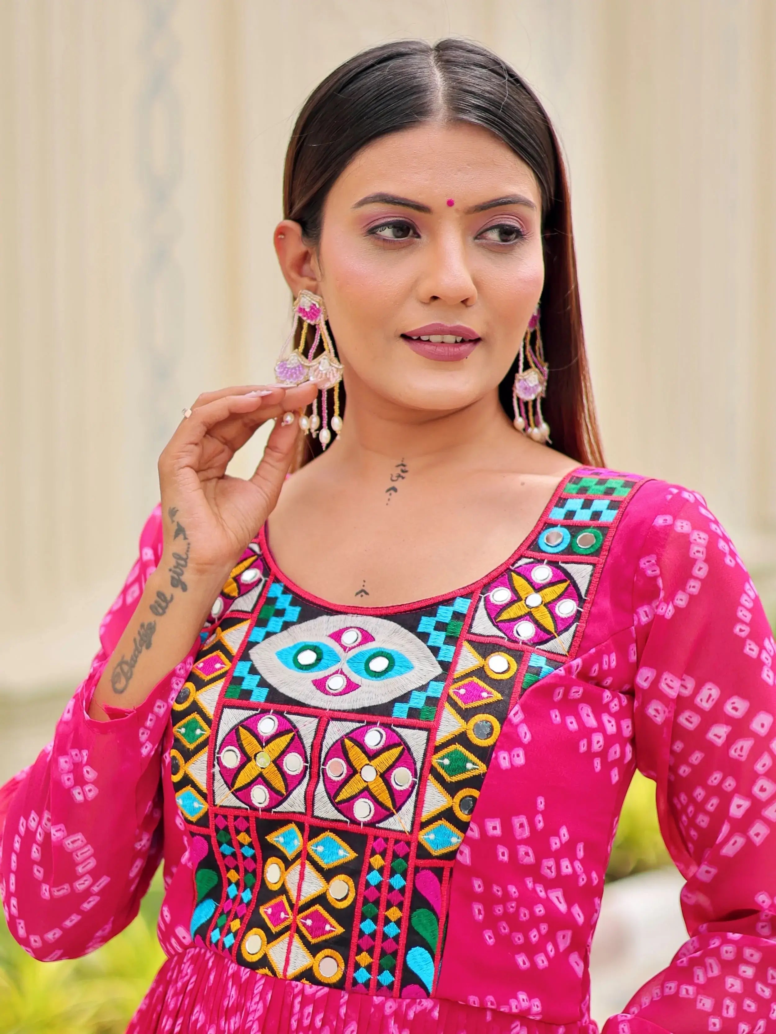 Regal Pink Georgette Bandhani Printed Navratri Wear Gown