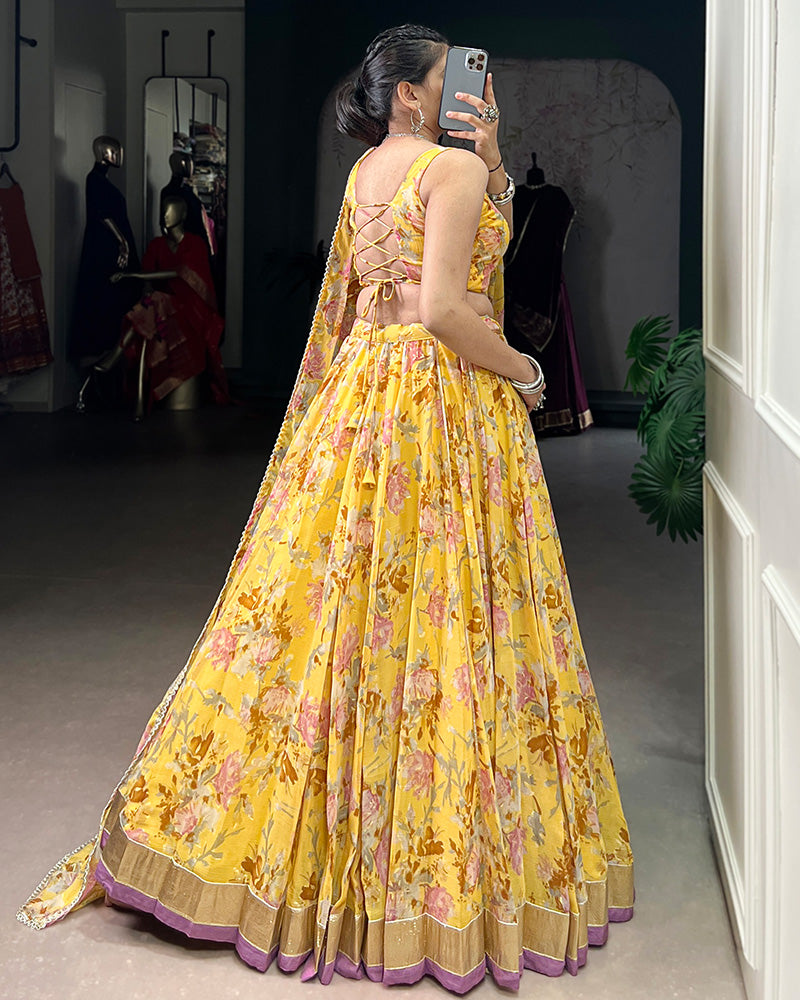 Yellow Color Chiffon Printed Designer Lehenga Choli - ETHNICDEAL