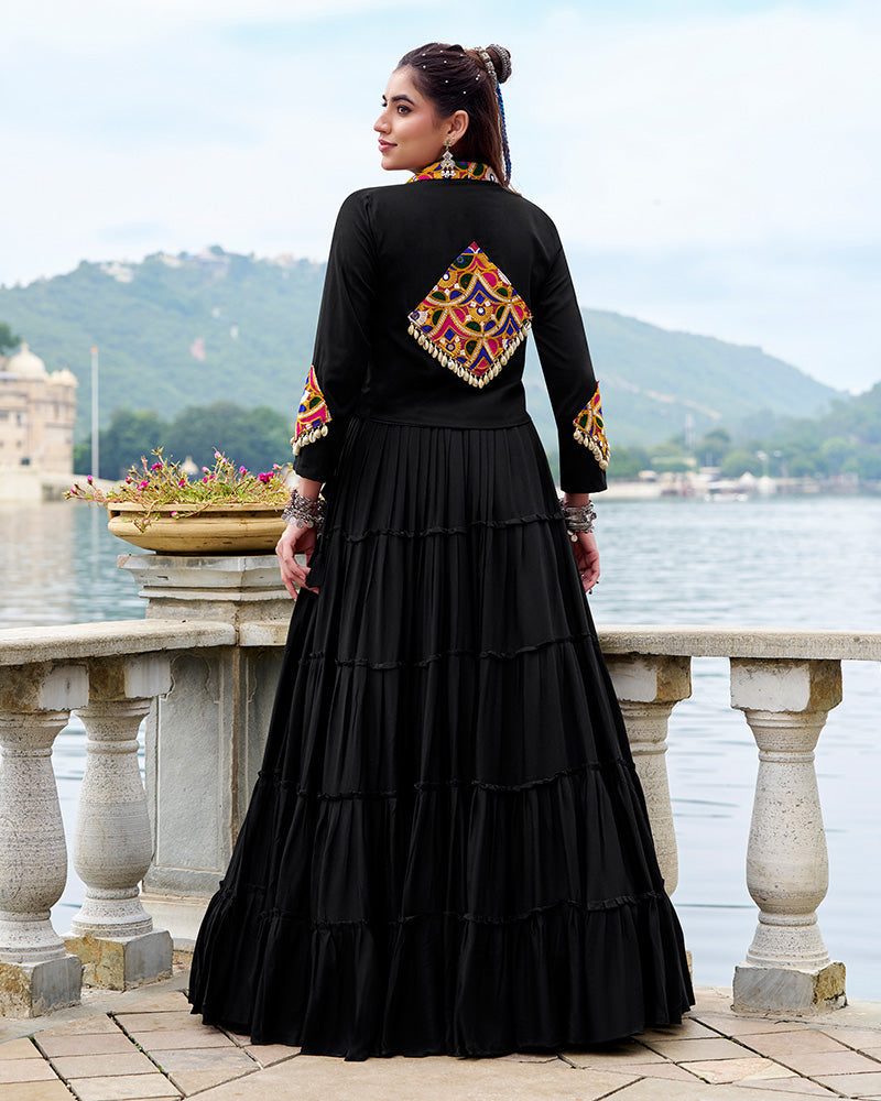 Black Pure Rayon Navratri Lehenga Choli with Stylish Design - ETHNICDEAL