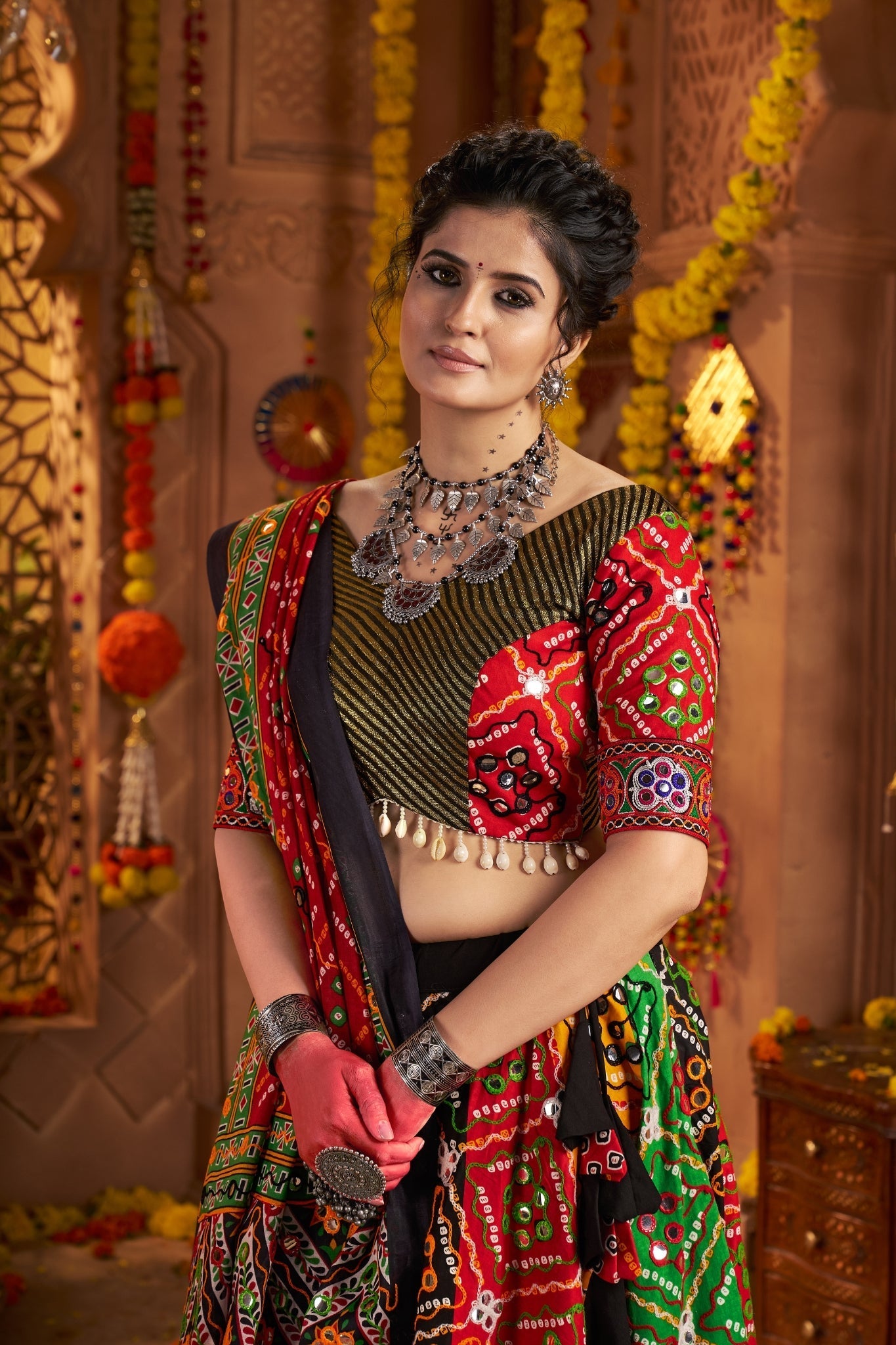 Beautiful Multi Color Designer Organic Cotton Navratri Stylish Chaniya Choli - ETHNICDEAL