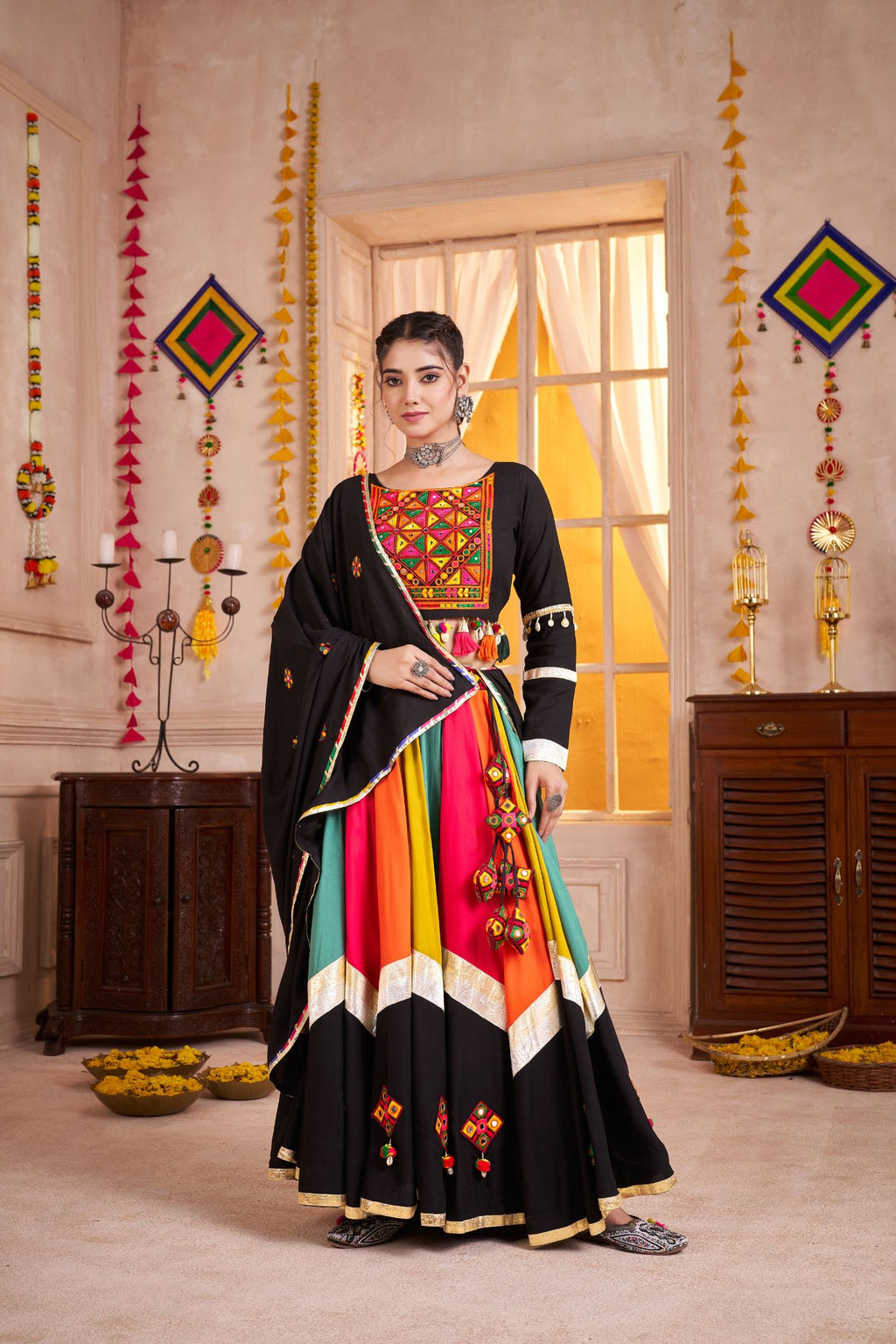 Classic Designer Viscose Cotton Traditional Navratri Lehenga Choli - ETHNICDEAL