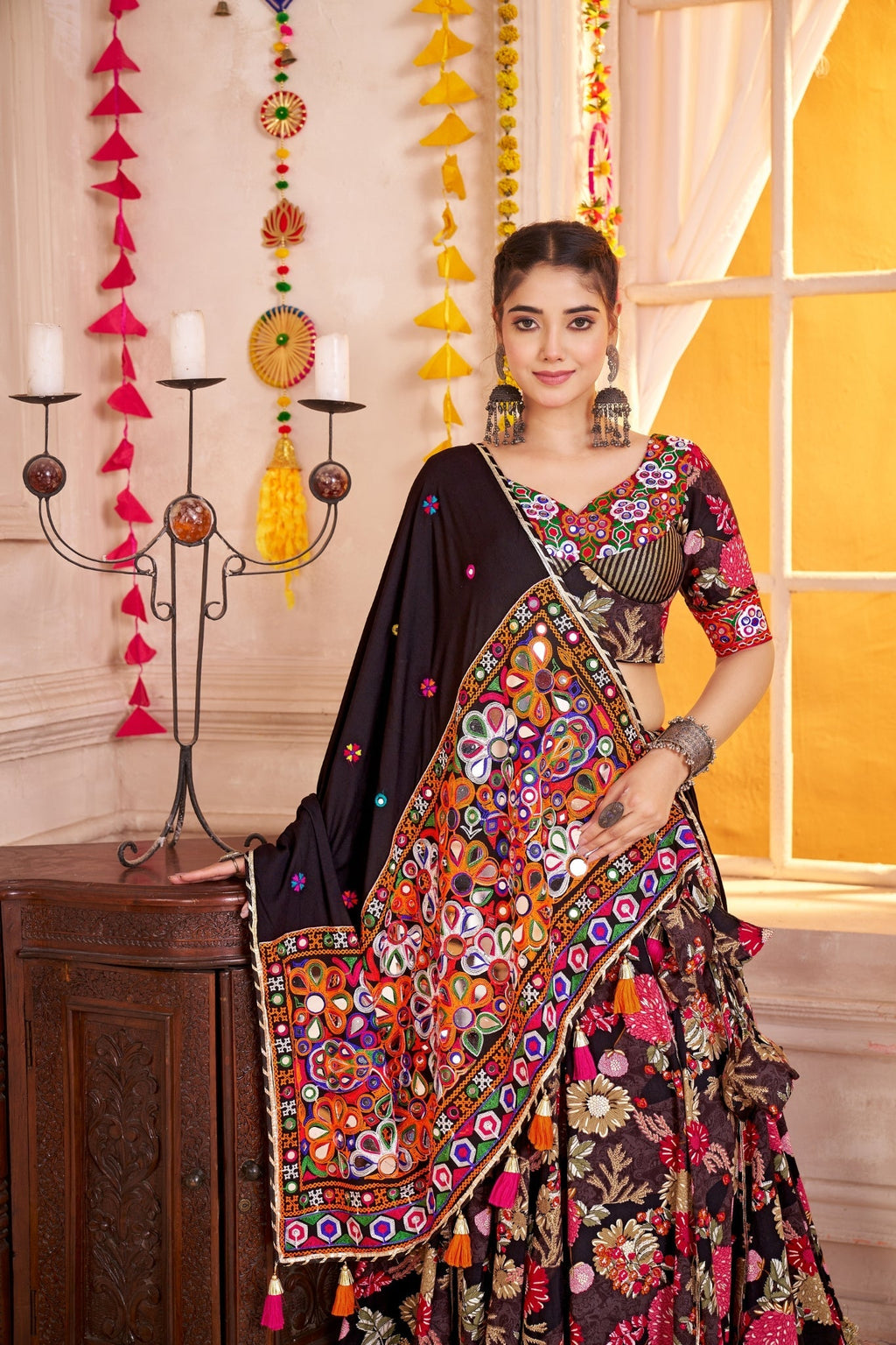 Black Kutchi Patch Work Viscose Cotton Designer Lehenga Choli - ETHNICDEAL