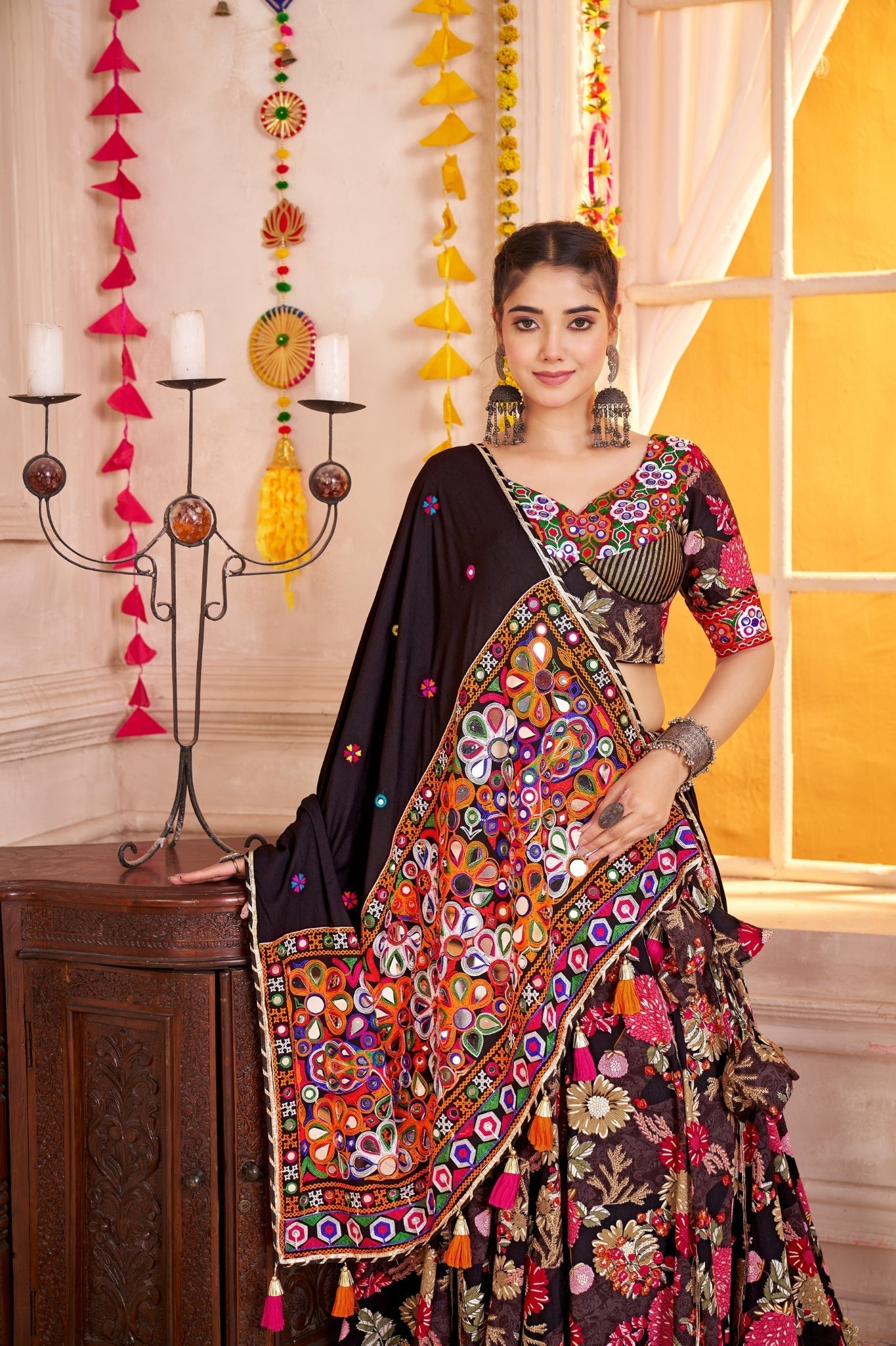 Black Kutchi Patch Work Viscose Cotton Designer Lehenga Choli - ETHNICDEAL