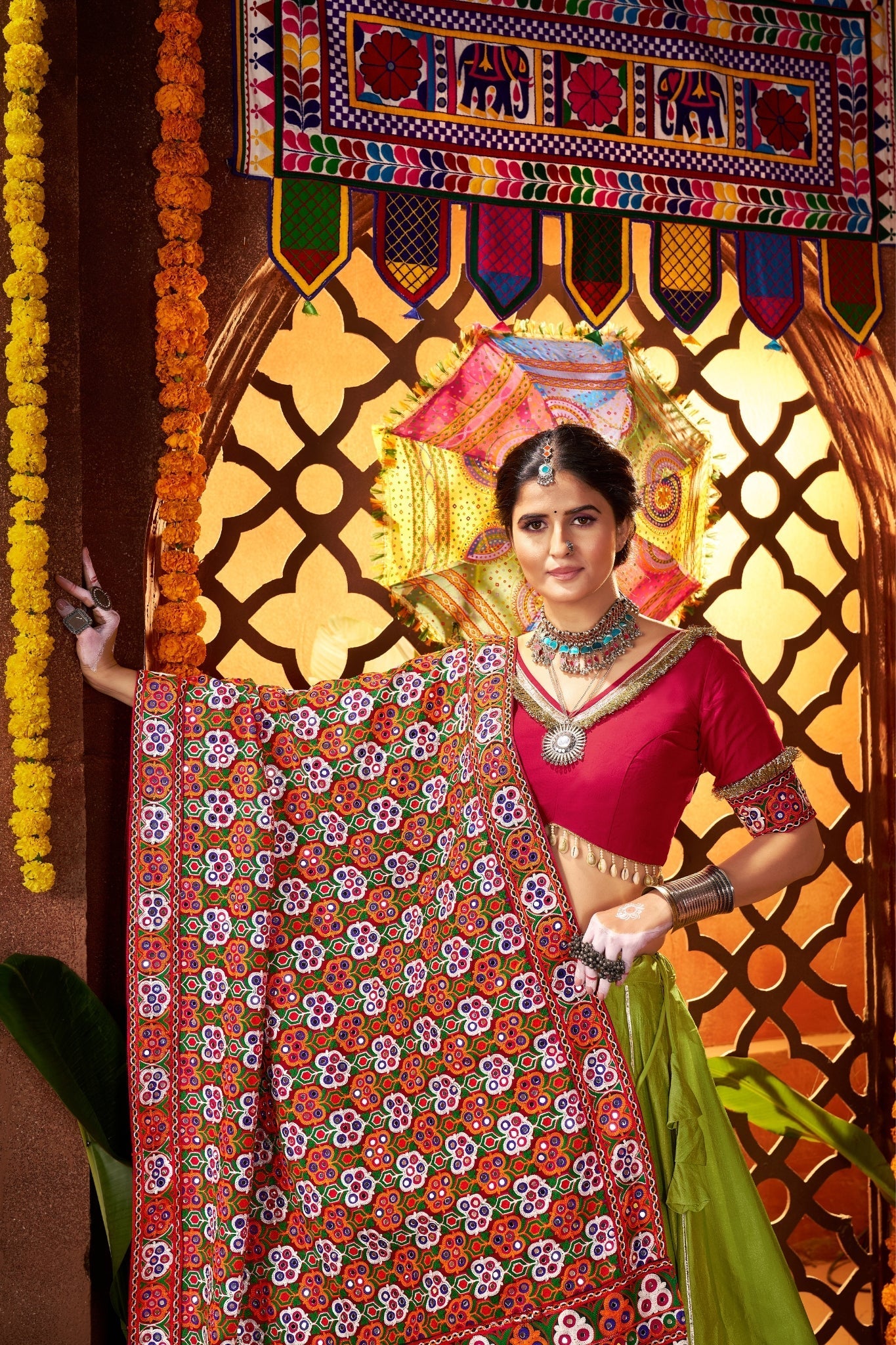 Fluorescent Green Stylish Designer Navratri Special Lehenga Choli - ETHNICDEAL