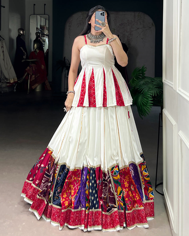 Graceful White Navratri Lehenga Choli With Traditional Prints - ETHNICDEAL