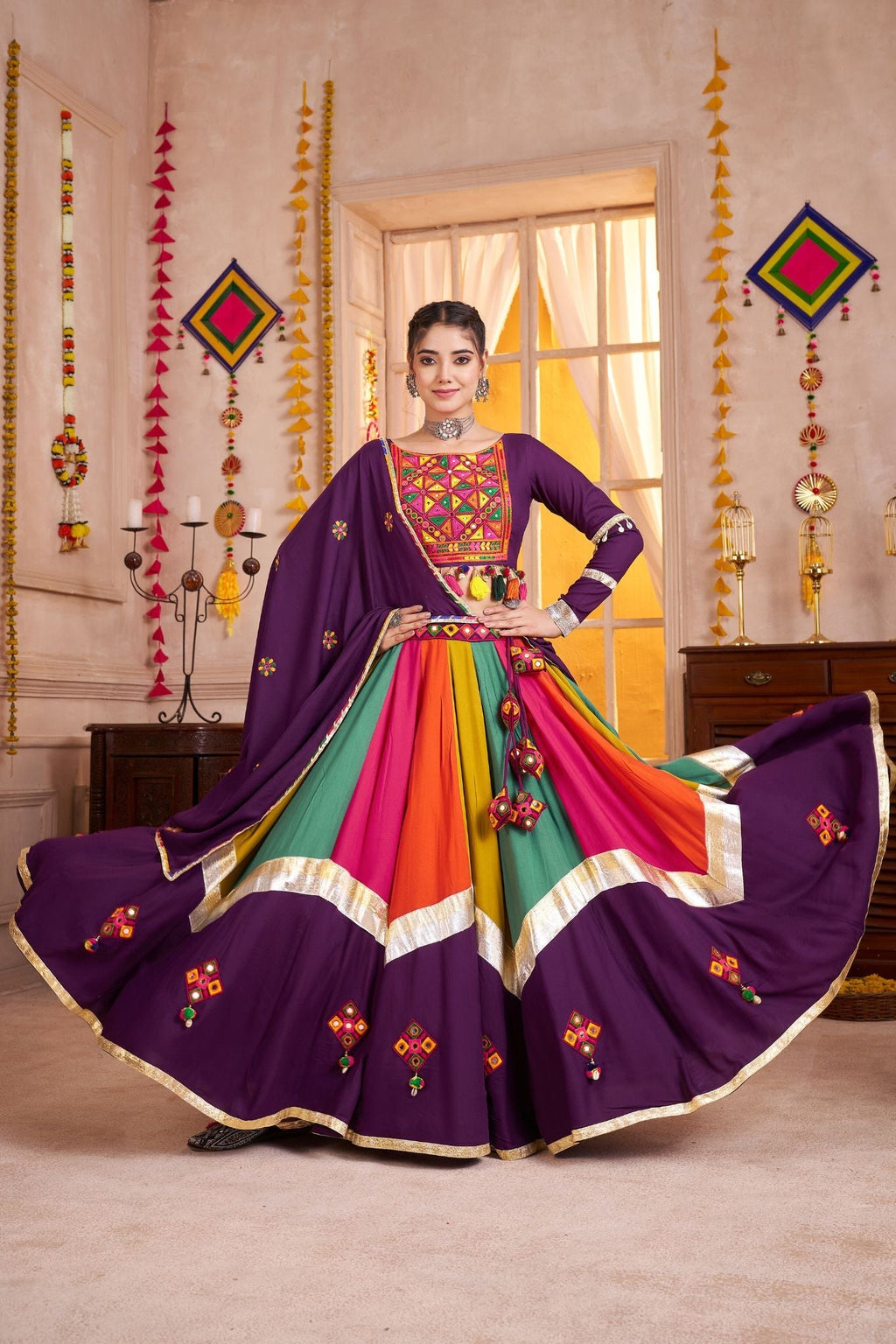Classic Designer Viscose Cotton Traditional Navratri Lehenga Choli - ETHNICDEAL