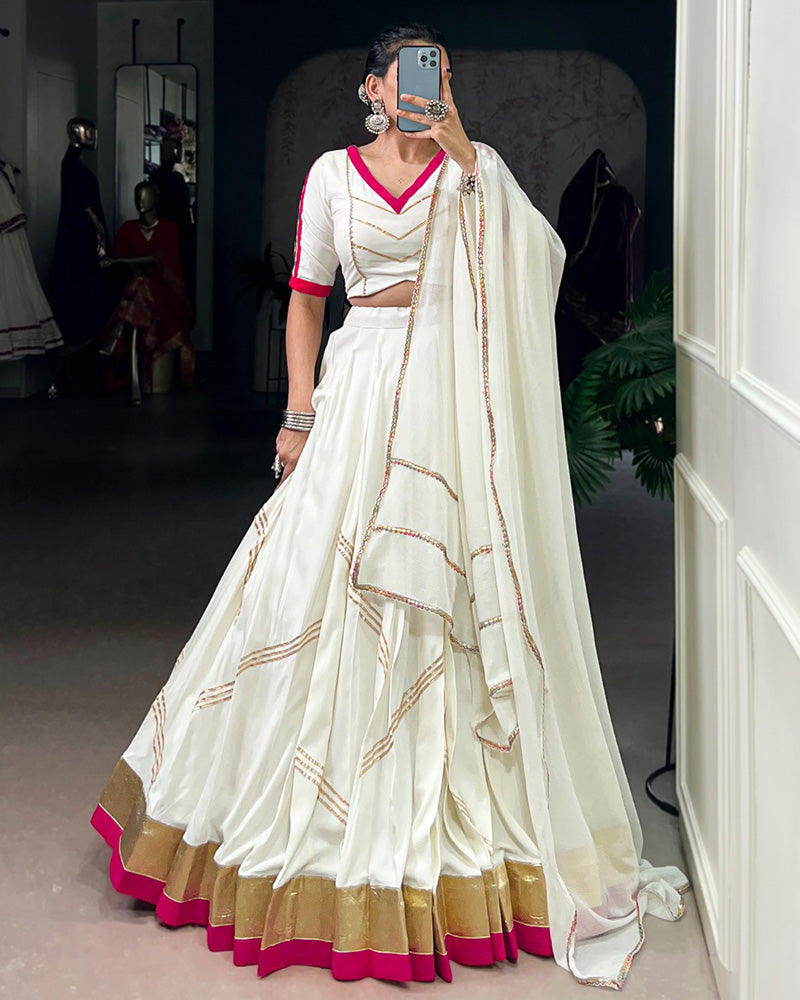 White Rayon Navratri Lehenga Choli – Traditional Festival Wear for Women - ETHNICDEAL