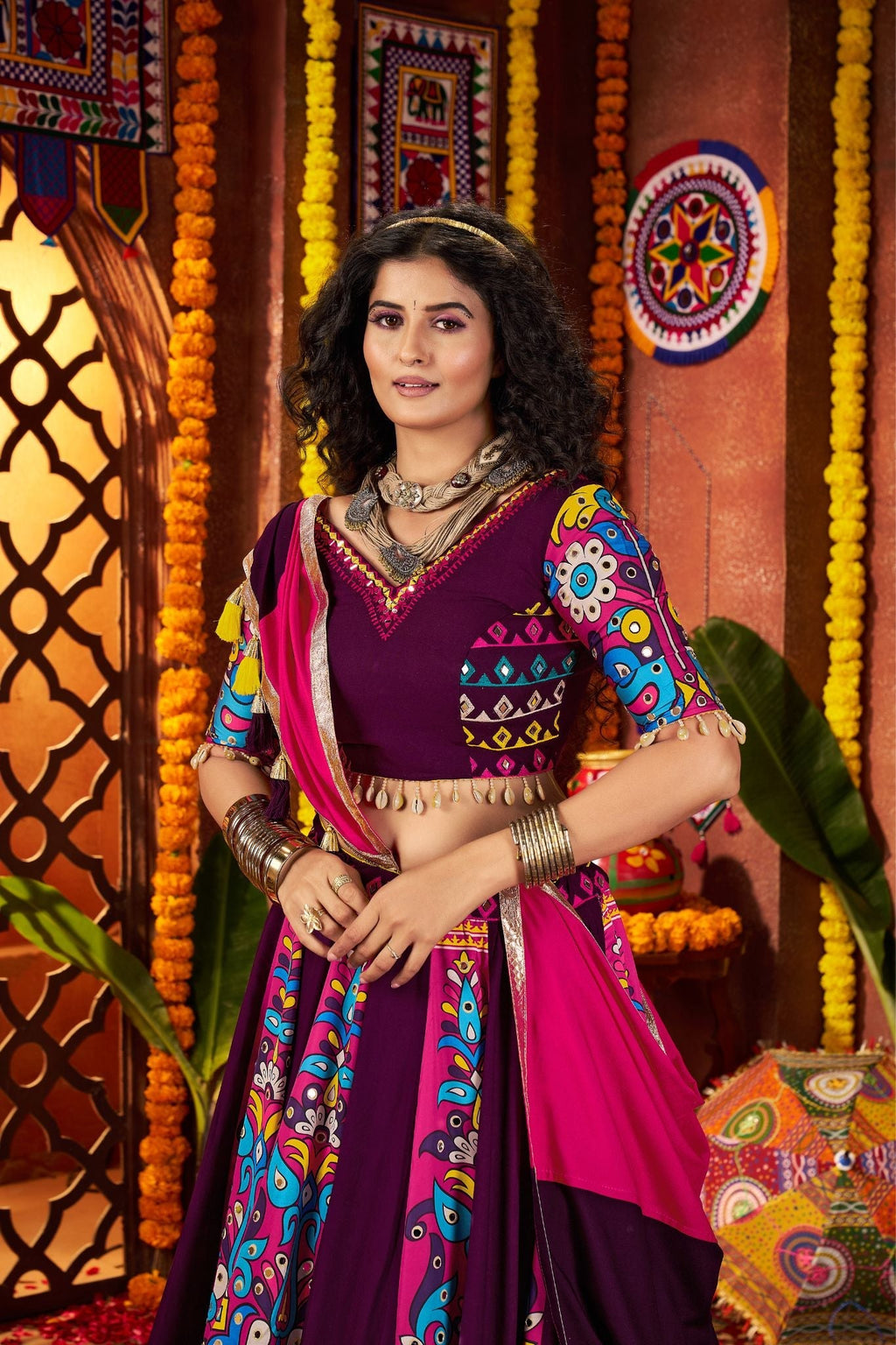 Designer Purple Navratri Special Lehenga Choli With Mirror And Hand Embroidery Work - ETHNICDEAL