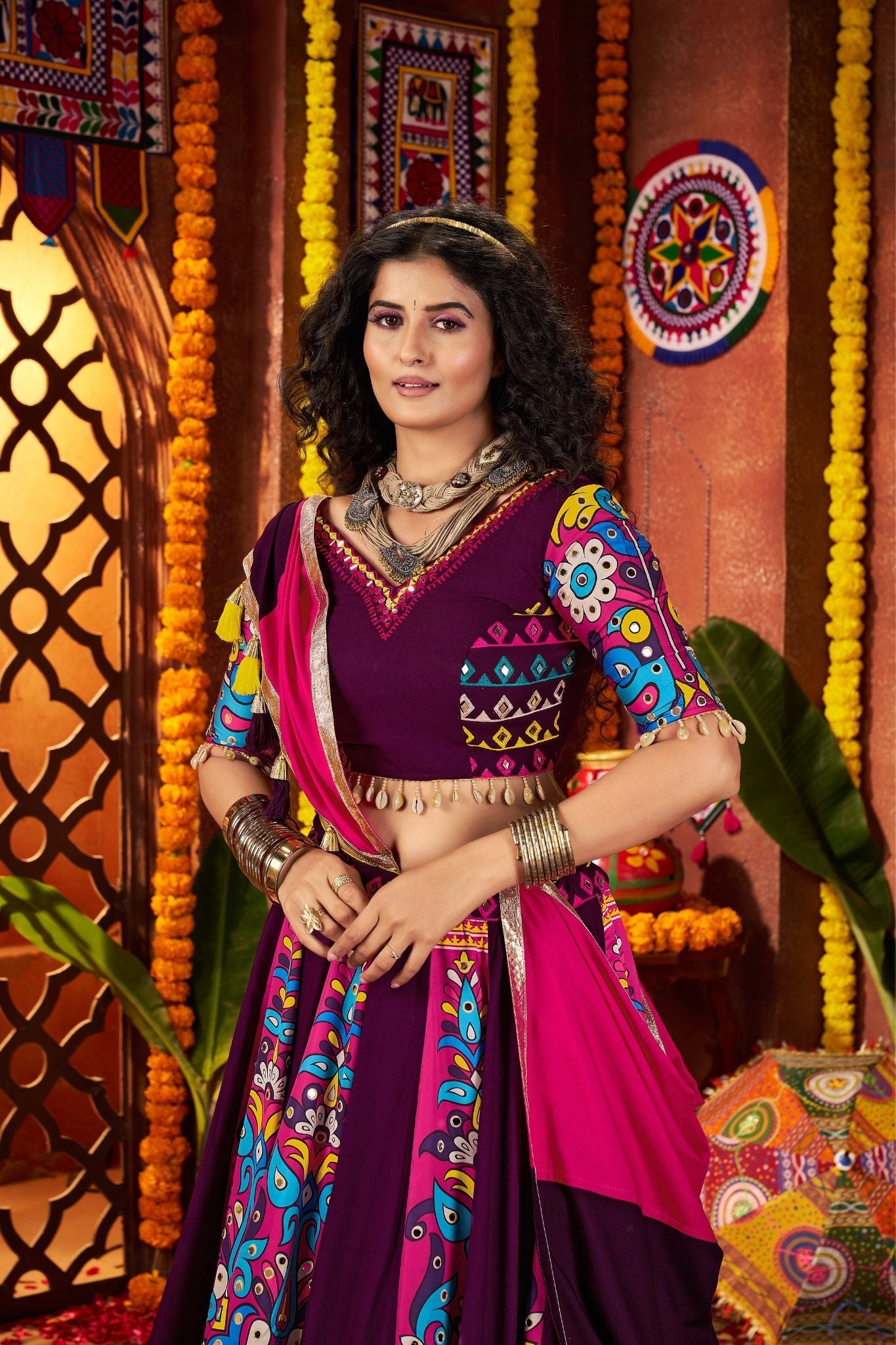 Designer Purple Navratri Special Lehenga Choli With Mirror And Hand Embroidery Work - ETHNICDEAL