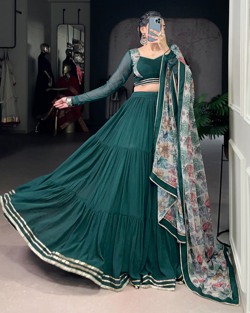 Traditional Green Color Marble Navratri Lehenga Choli - ETHNICDEAL