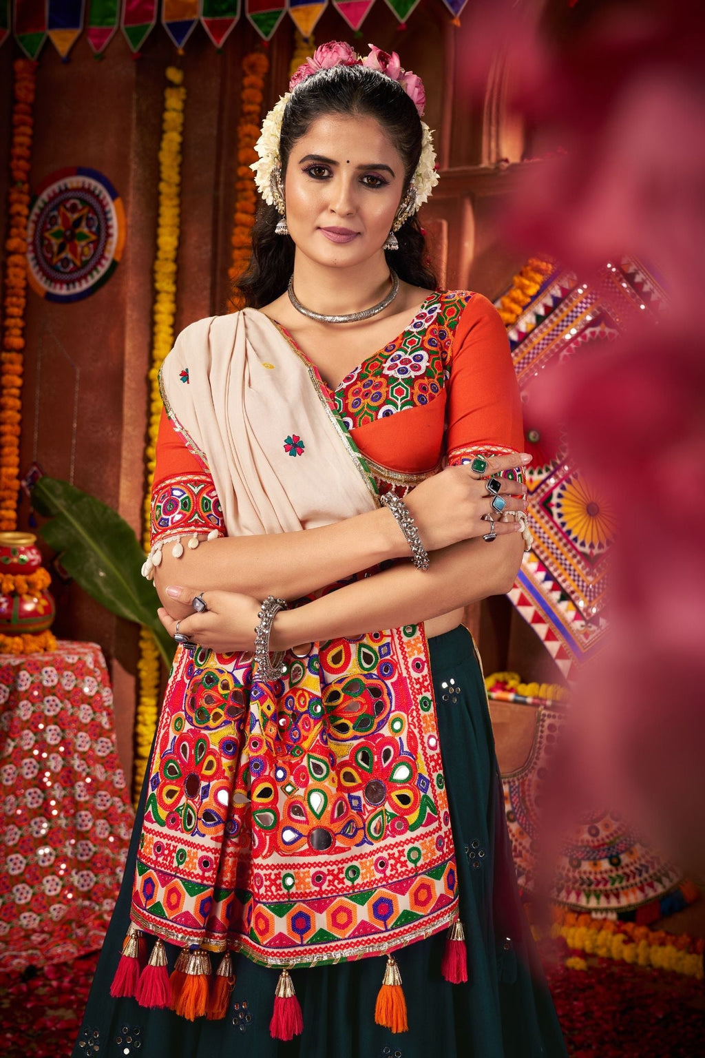 Teal Blue Designer Festive Lehenga Choli In Viscose Cotton And Perfect For Dandiya Nights - ETHNICDEAL