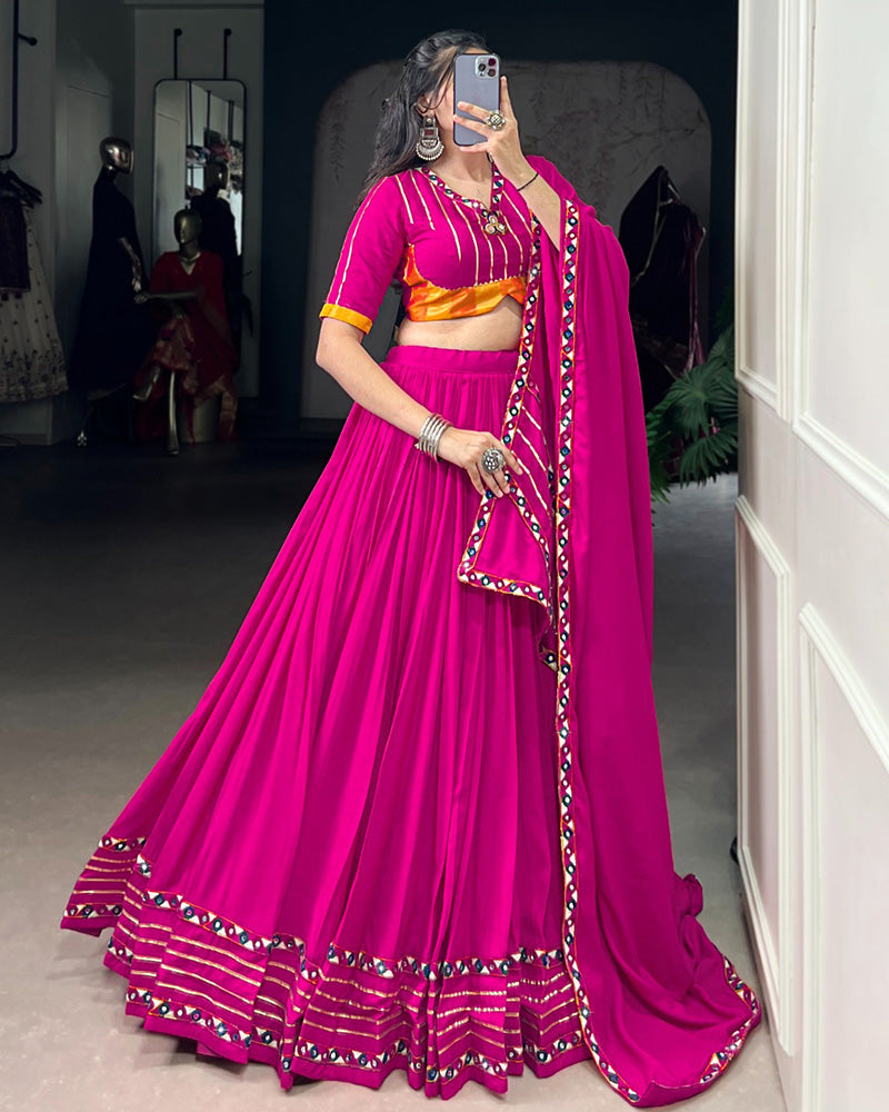 Traditional Pink Rayon Lehenga Choli for Navratri and Garba - ETHNICDEAL