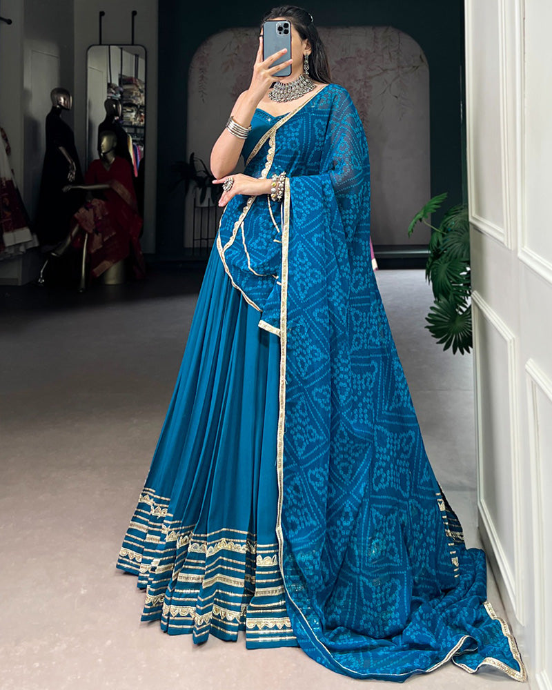 Classic Teal Blue Color Pure Rayon Navratri Lehenga Choli - ETHNICDEAL