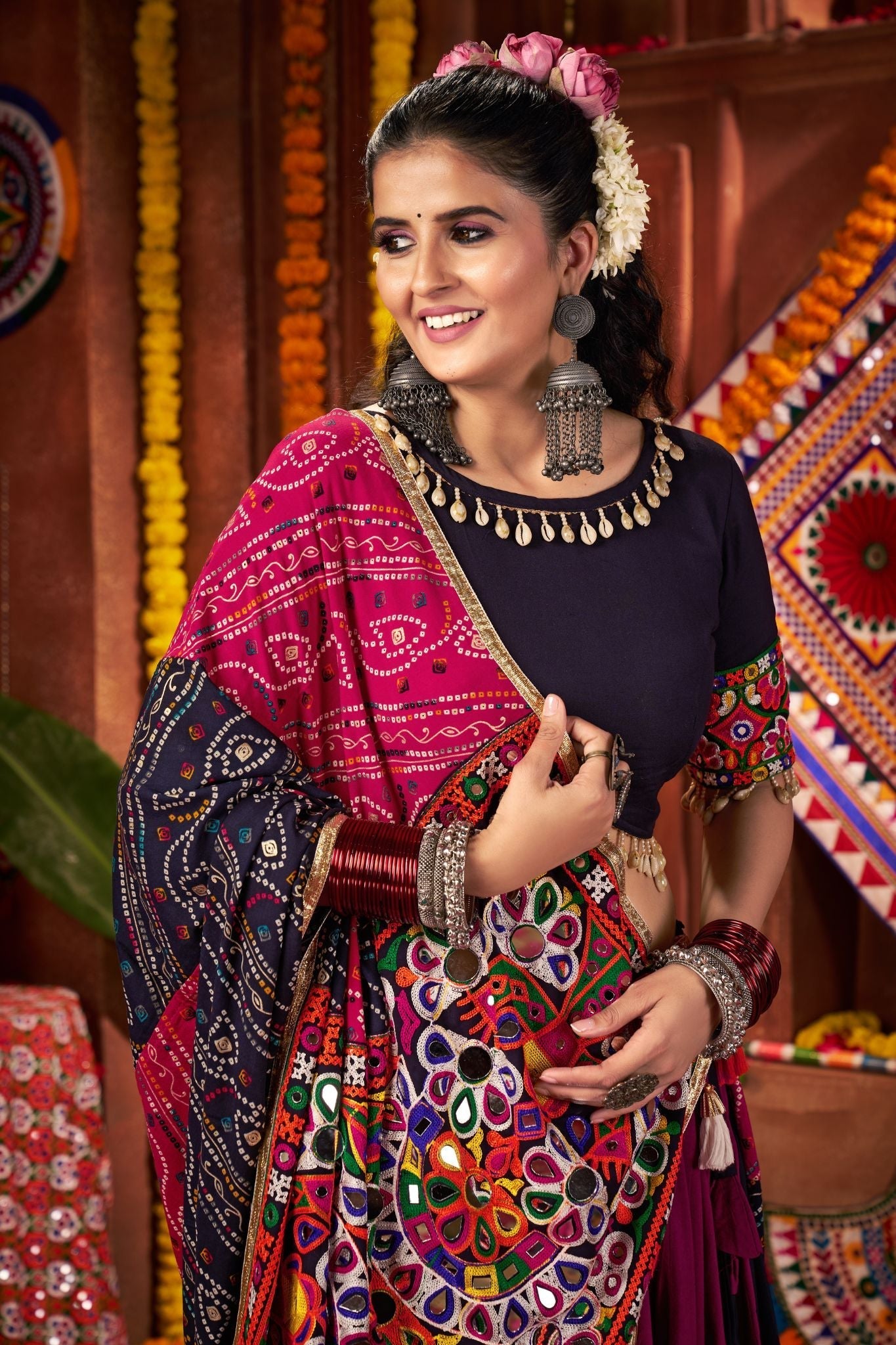 Beautifully Multi Color Designer Viscose Cotton Navratri Lehenga Choli - ETHNICDEAL