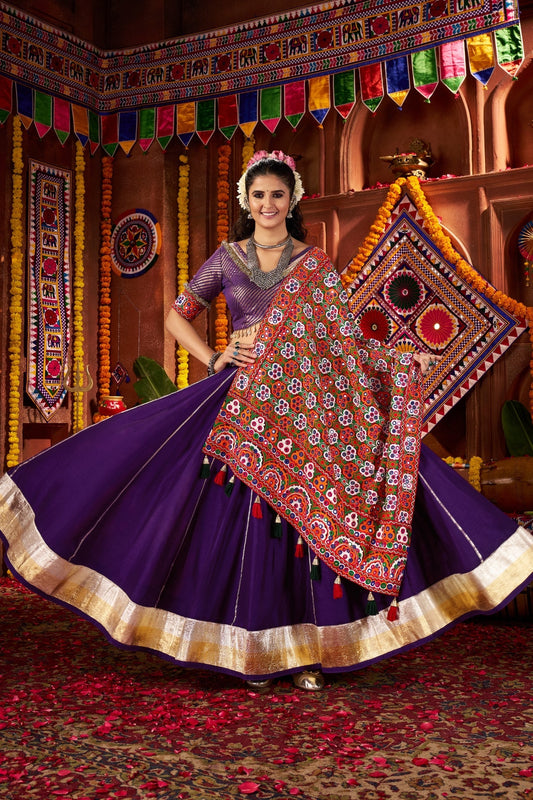 Purple Silk Tread Embroidered Designer Navratri Chaniya Choli Set - ETHNICDEAL