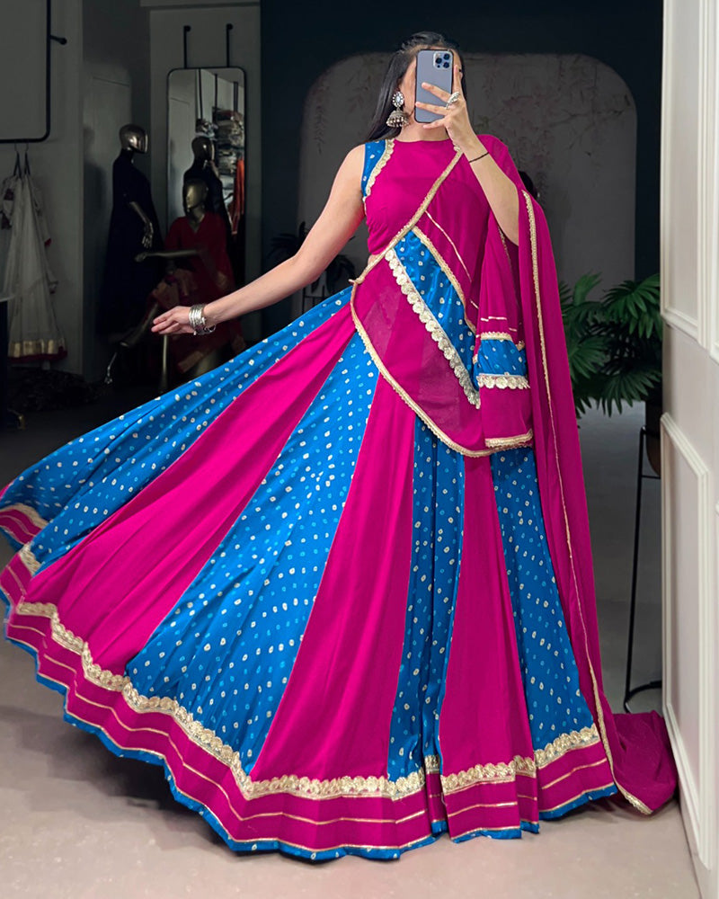 Elegant Dual-Tone Magenta And Blue Navtratri Lehenga Choli - ETHNICDEAL