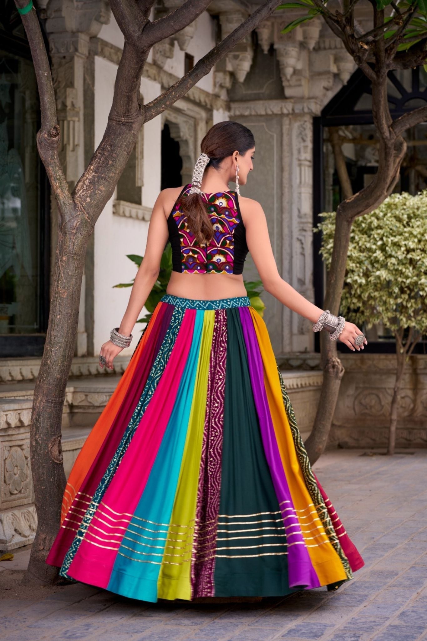 Rainbow Designer Pre Rayon Original Mirror With Gamthi Work Navratri Lehenga Choli - ETHNICDEAL
