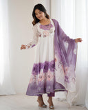 Violet Color Floral Pure Soft Tebby Organza Three Piece Anarkali Suit - ETHNICDEAL