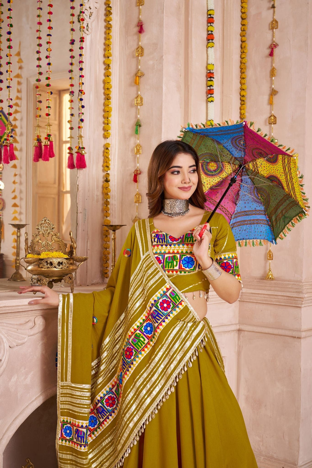 Designer Navratri Lehenga Choli With Mirror And Thread Work Dupatta - ETHNICDEAL