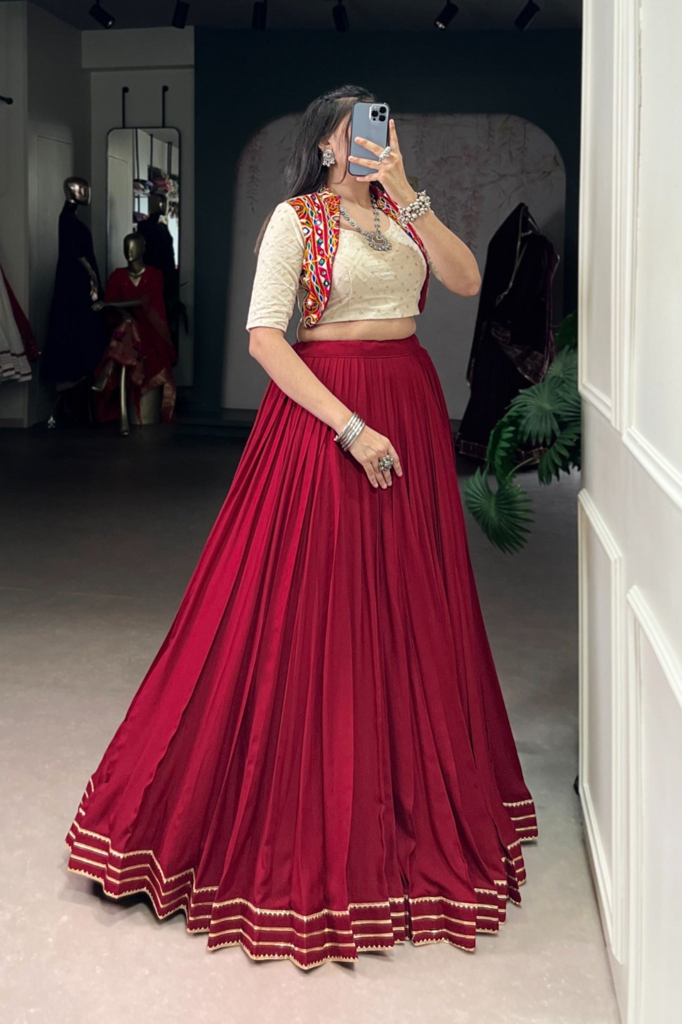 Pure Rayon Original Mirror Gamthi Work Stylish Lehenga Choli - ETHNICDEAL