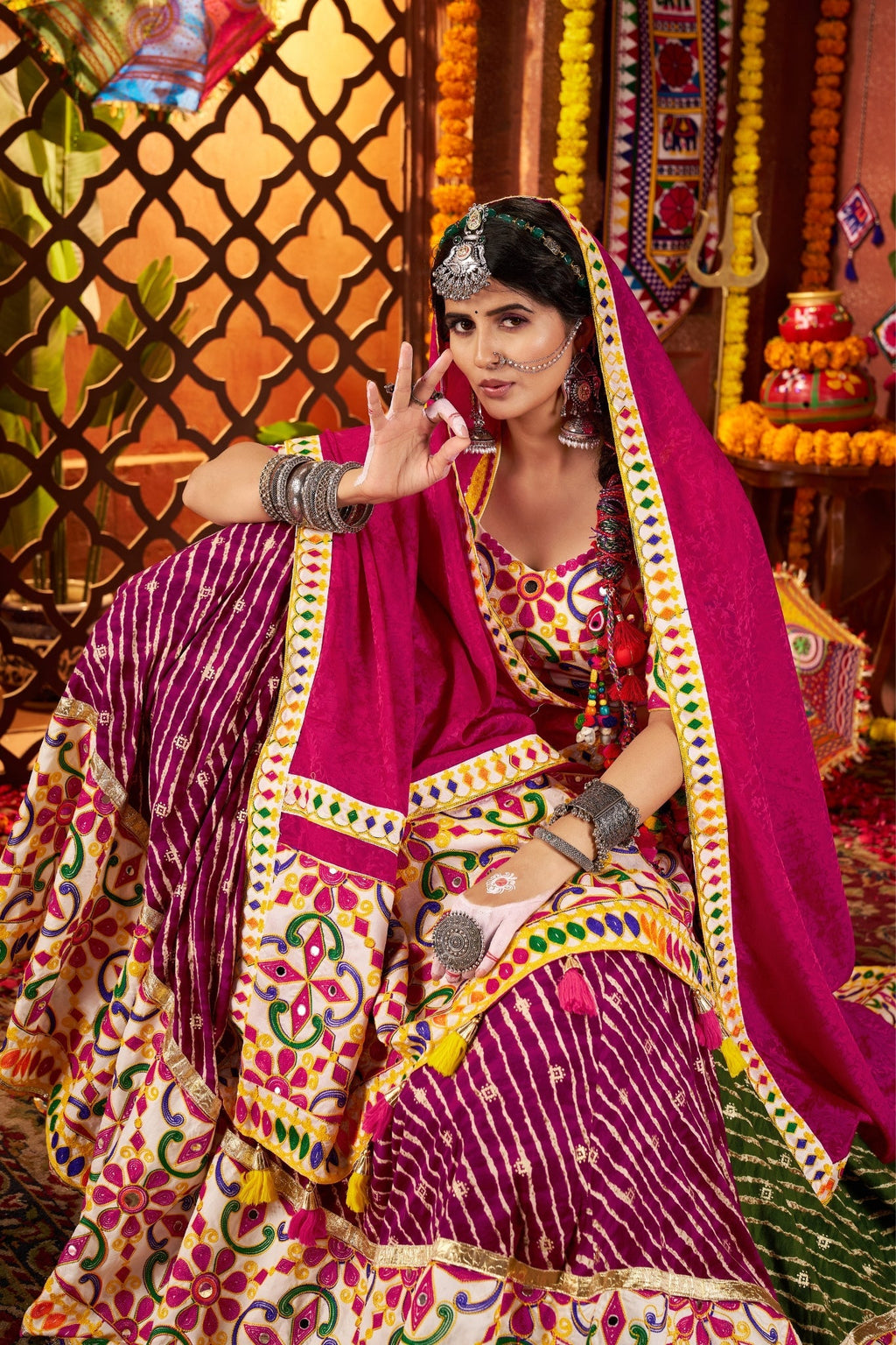 Navratri Designer Beautiful Tread Embroidered With Mirror Work Lehenga Choli - ETHNICDEAL