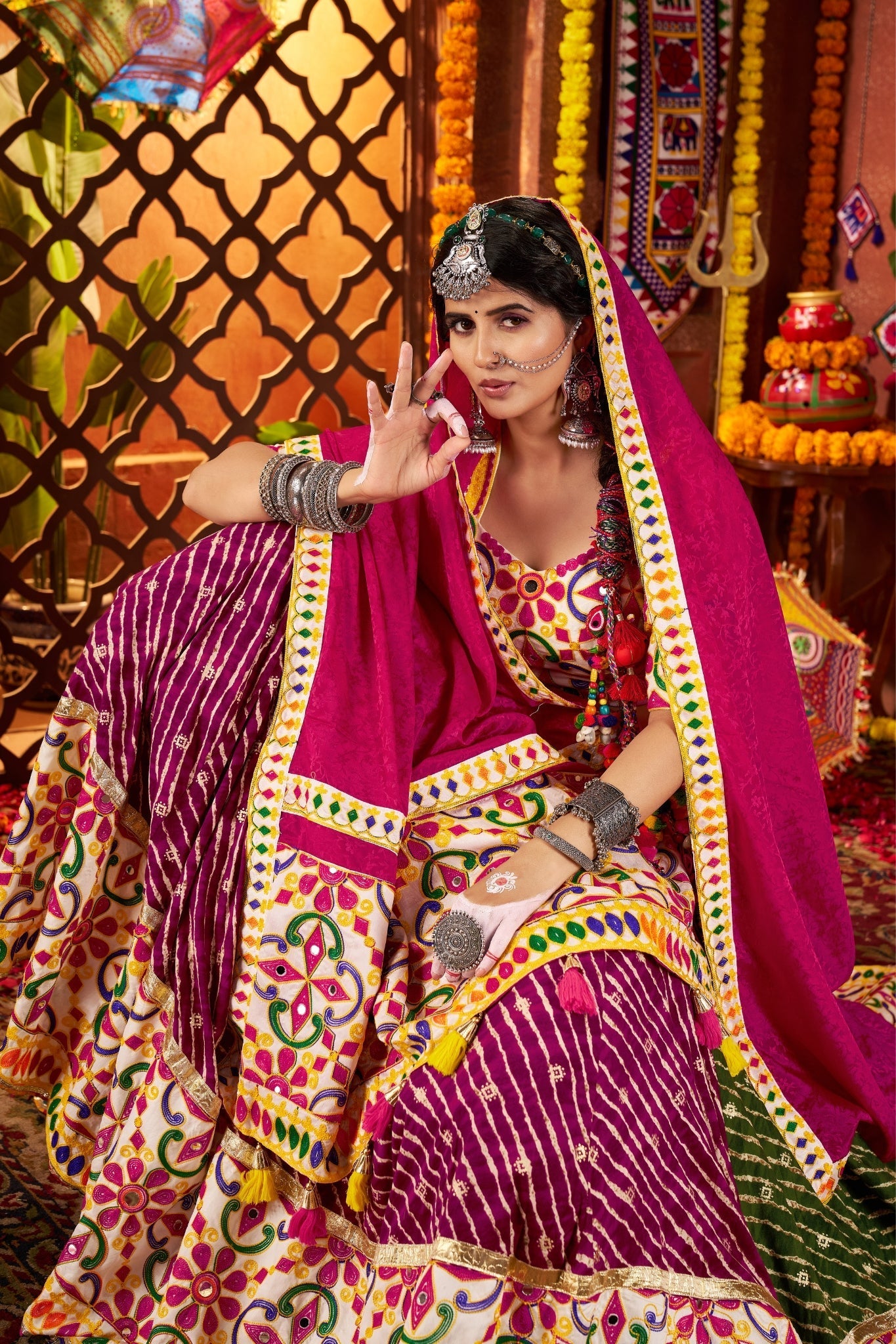 Navratri Designer Beautiful Tread Embroidered With Mirror Work Lehenga Choli - ETHNICDEAL