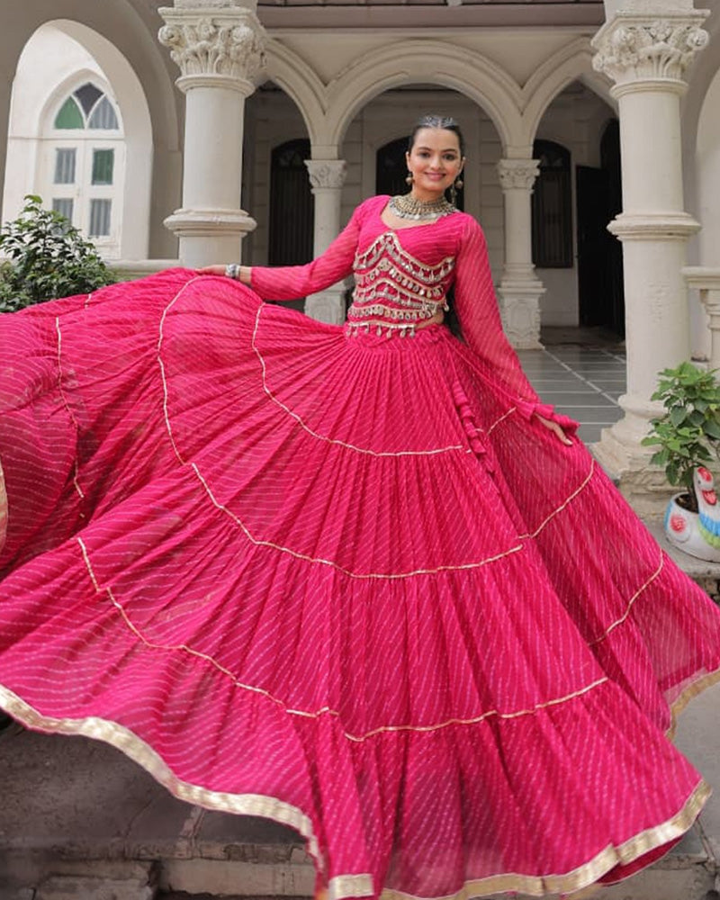 Rani Pink Color Soft Georgette Navratri Lehenga Choli - ETHNICDEAL
