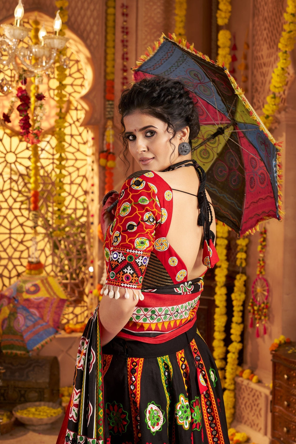 Black Designer Organic Cotton Stylish Navratri Lehenga Choli Set - ETHNICDEAL