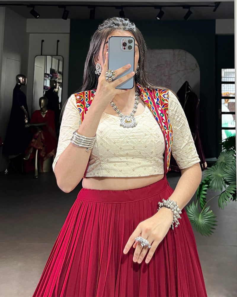 Elegant Maroon Pure Rayon Navratri Lehenga Choli for Women - ETHNICDEAL