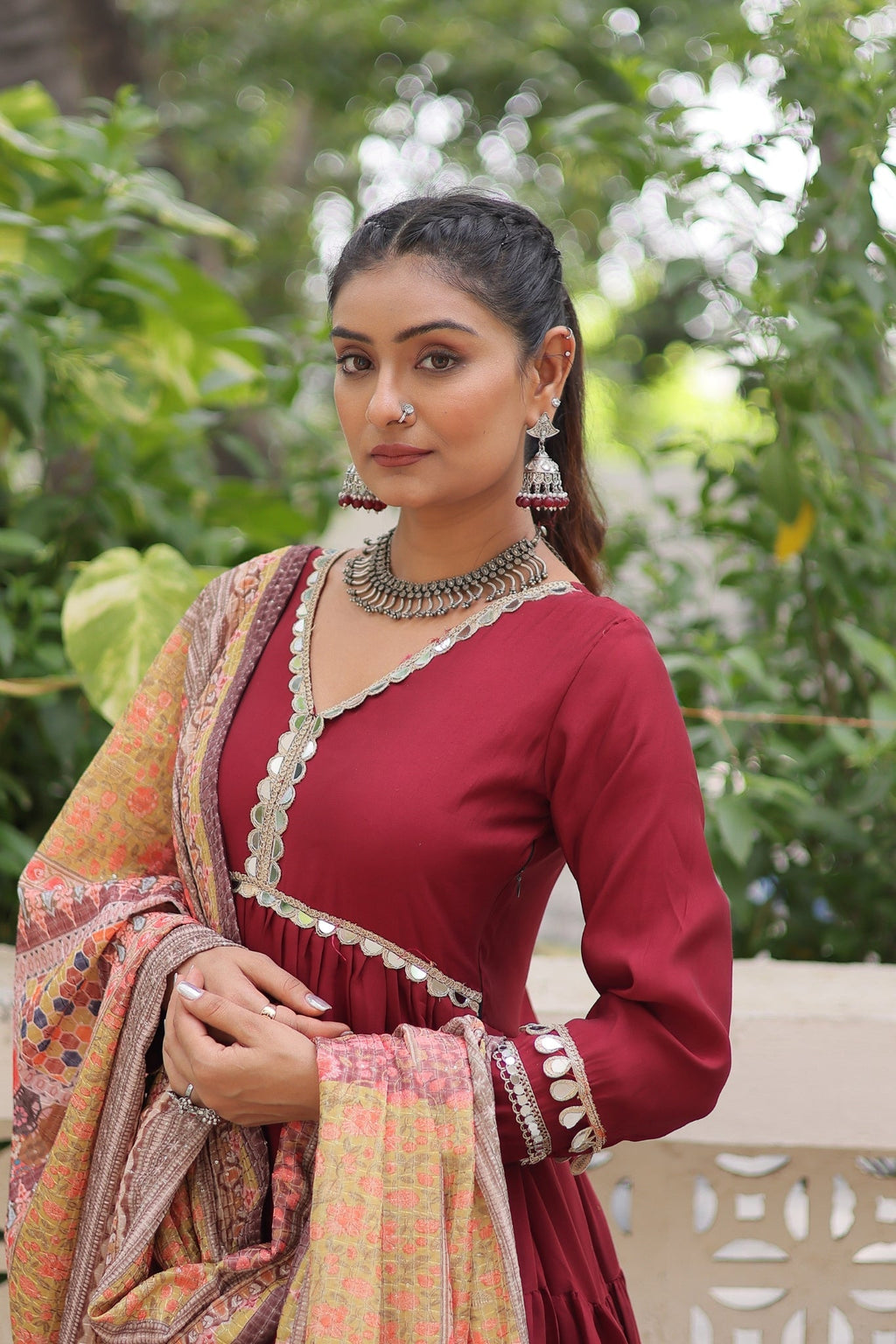 Beautiful Frill Stitching Designer Festival And Wedding Gown And Dupatta Set - ETHNICDEAL