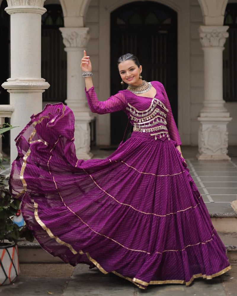 Purple Color Soft Georgette Navratri Lehenga Choli - ETHNICDEAL