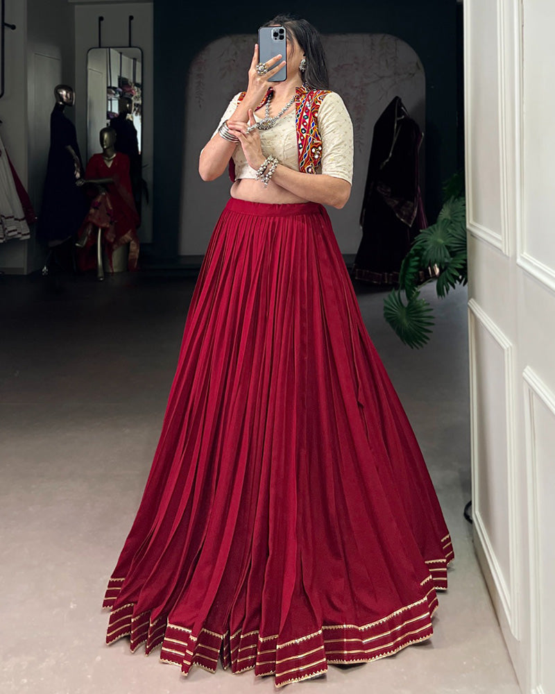 Elegant Maroon Pure Rayon Navratri Lehenga Choli for Women - ETHNICDEAL