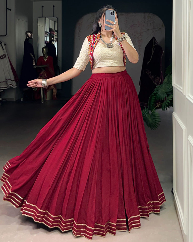 Elegant Maroon Pure Rayon Navratri Lehenga Choli for Women - ETHNICDEAL