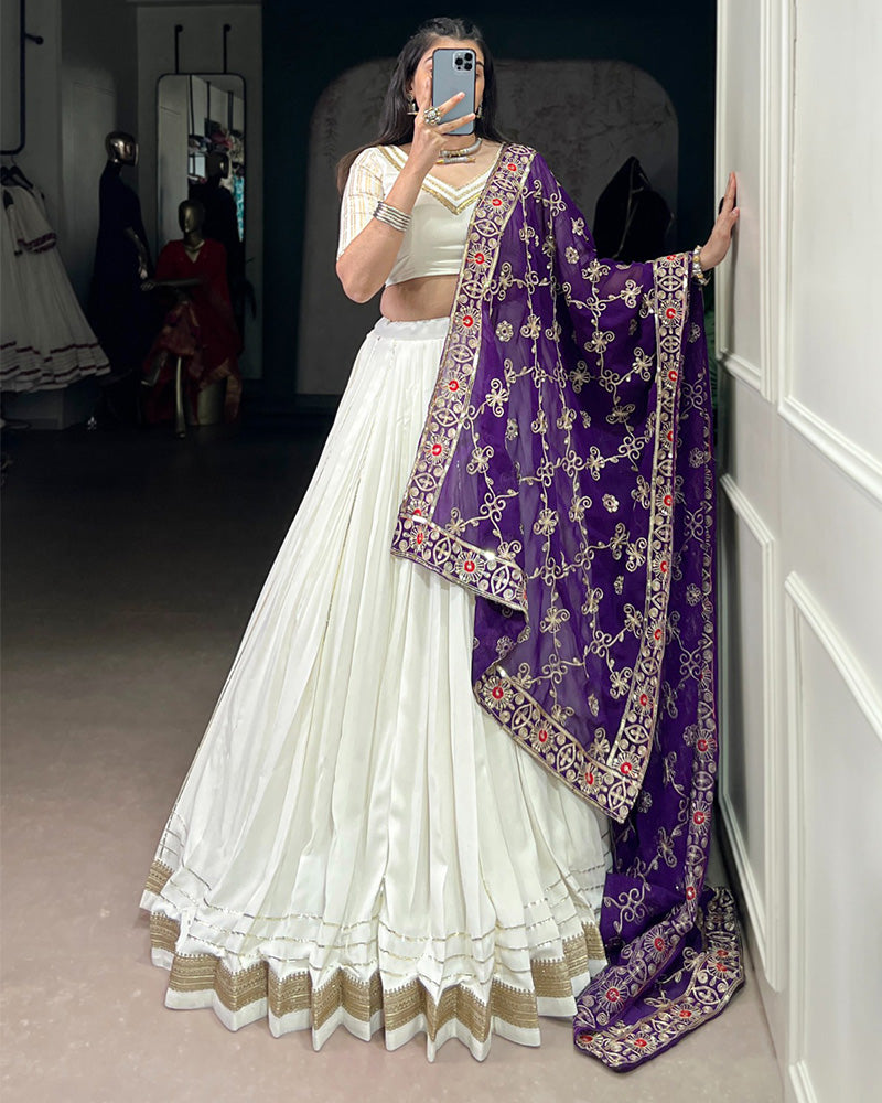 Elegant White Rayon Lehenga Choli for Wedding and Festive Wear - ETHNICDEAL