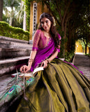 Traditional Mehndi Color Kanchipuram Zari Weaving Lehenga Choli for Wedding and Festive Wear - ETHNICDEAL