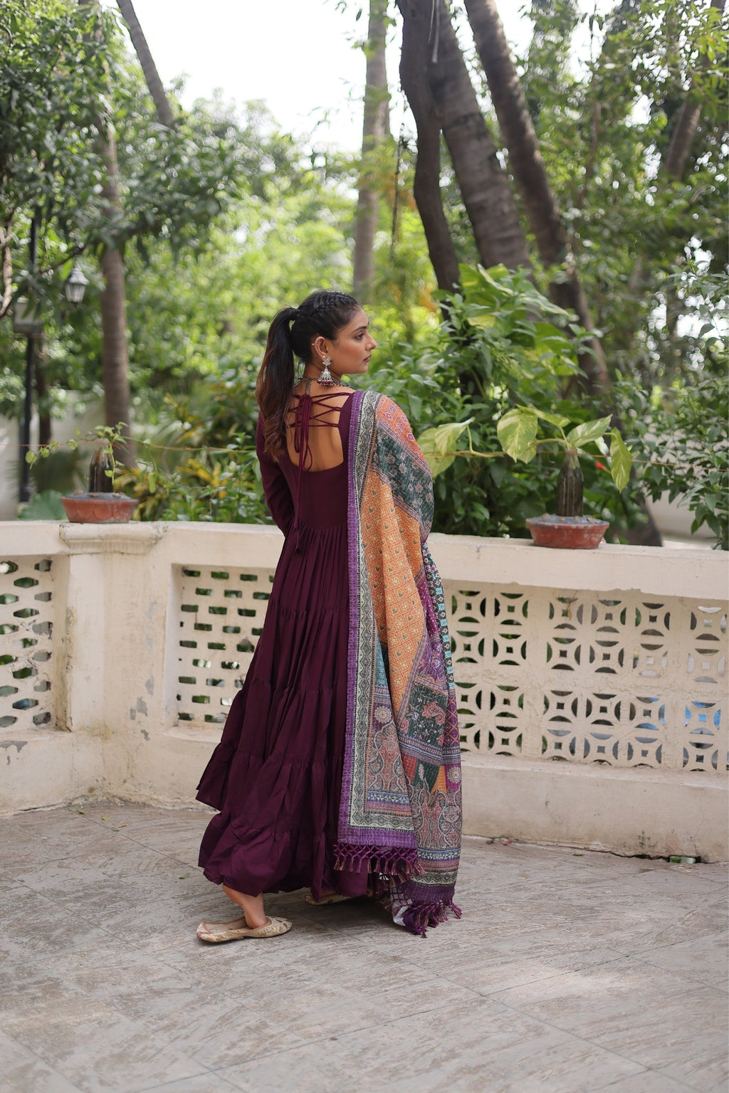 Beautiful Frill Stitching Designer Festival And Wedding Gown And Dupatta Set - ETHNICDEAL